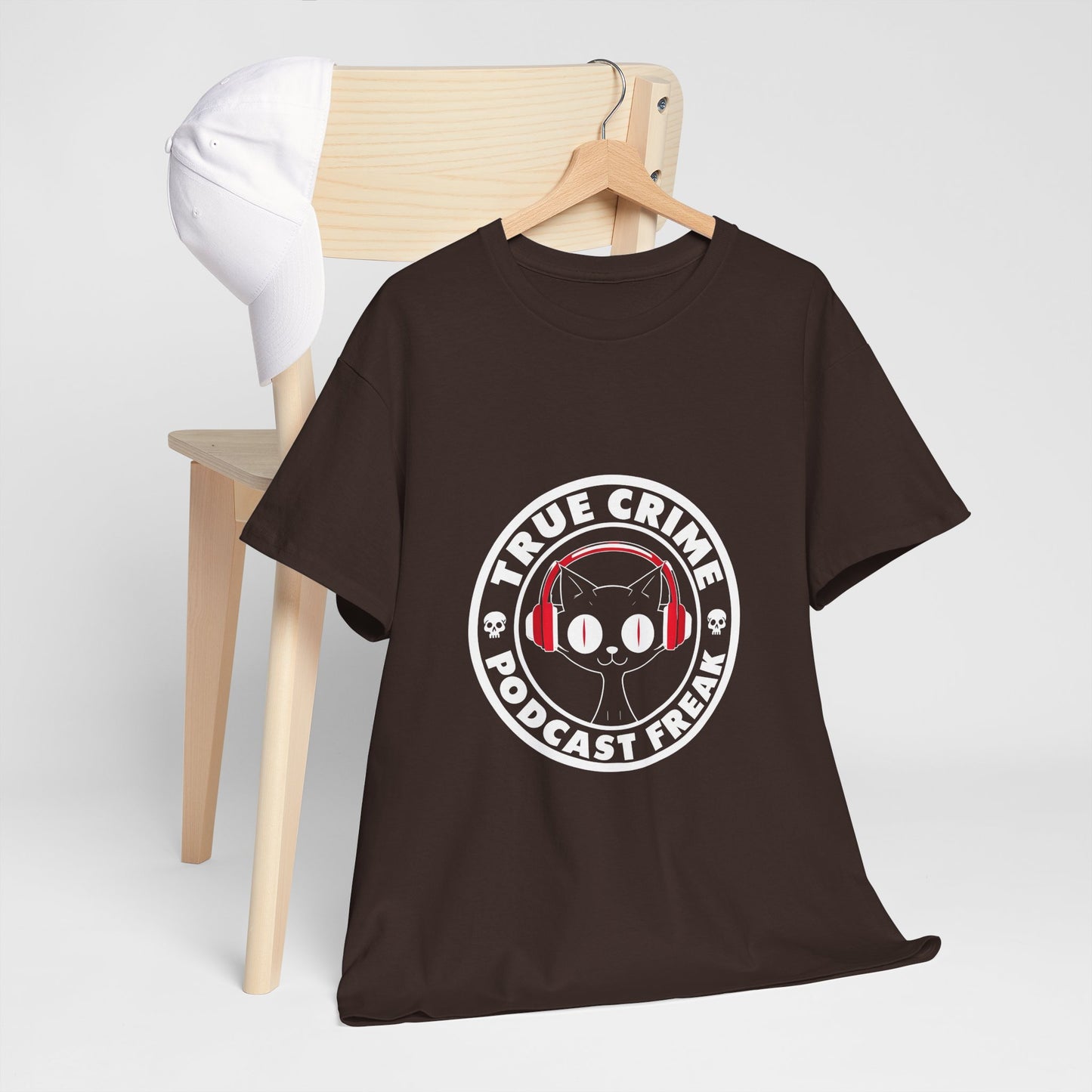 True Crime Podcast Tee — Cat with Headphones Logo