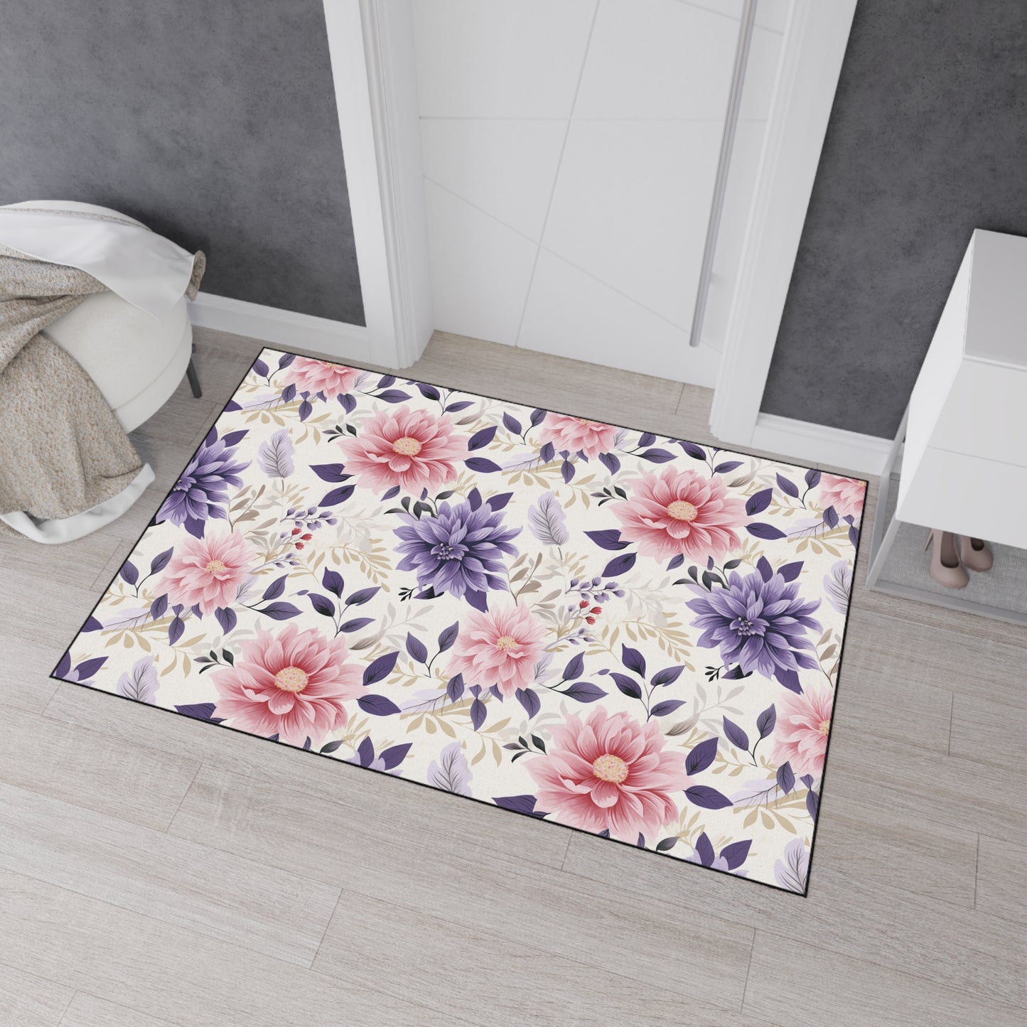 Floral Heavy-Duty Floor Mat — Pink & Purple Dahlia Entry Rug