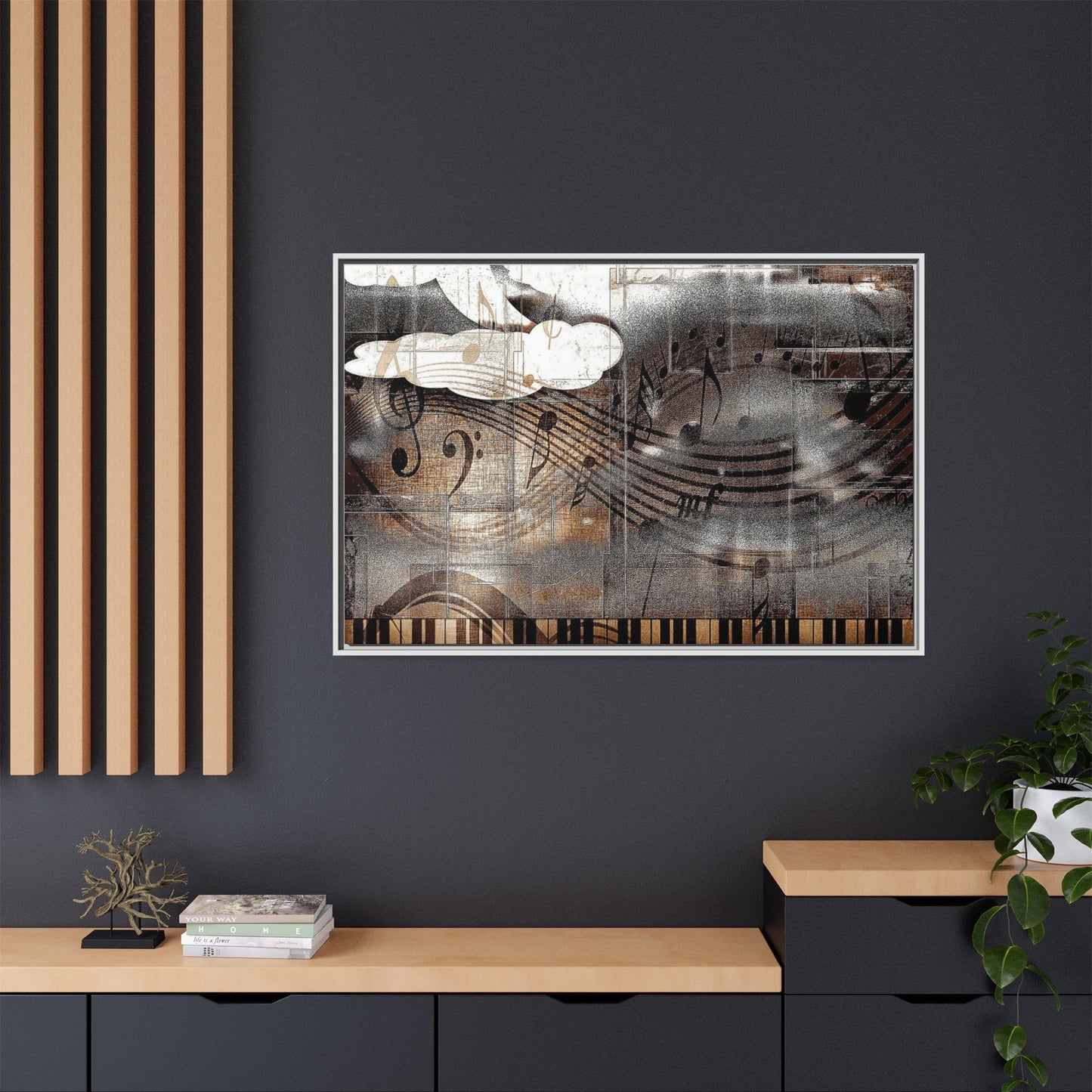 Framed Music Notes Canvas Print — Abstract Vintage Piano & Sheet Music Wall Art