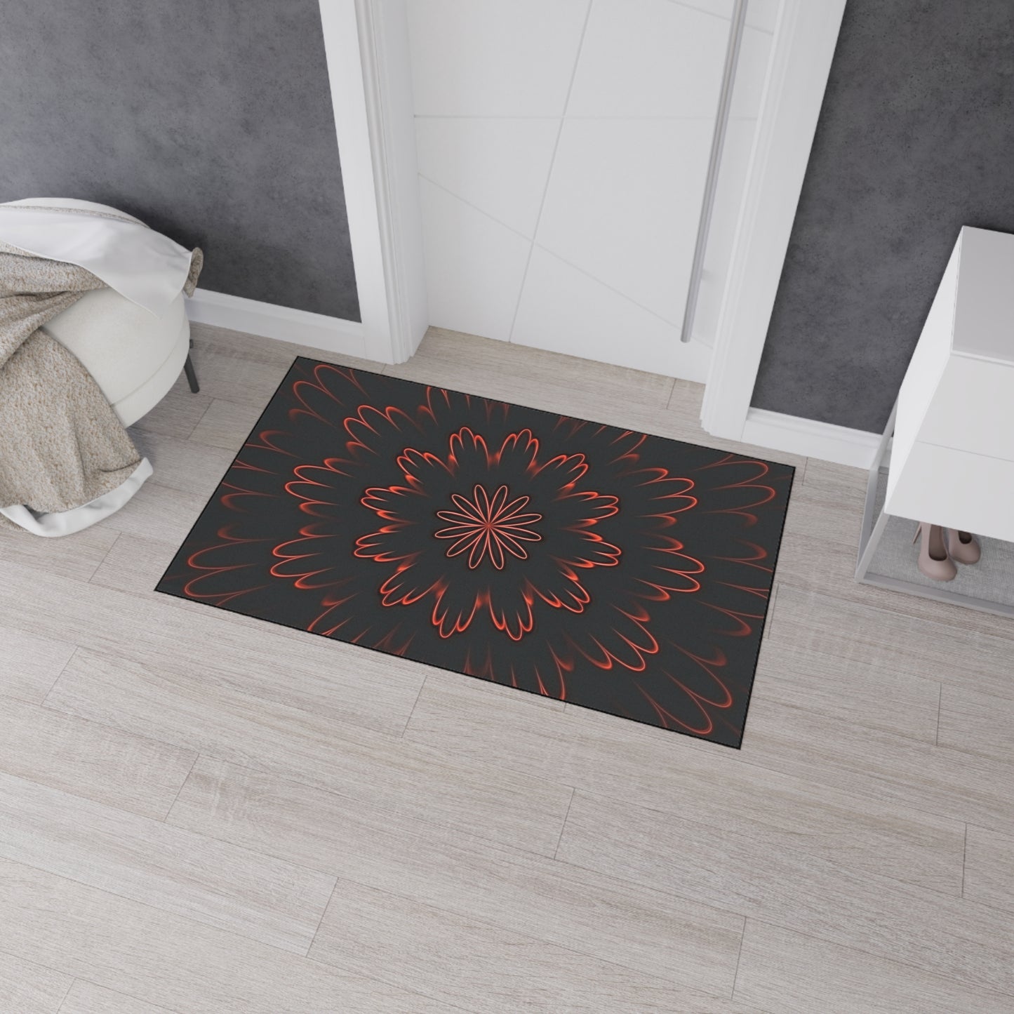 Floral Mandala Heavy Duty Floor Mat — Dark Red Radiant Entry Rug