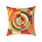 Retro Geometric Throw Pillow — Colorful Target Circle Design