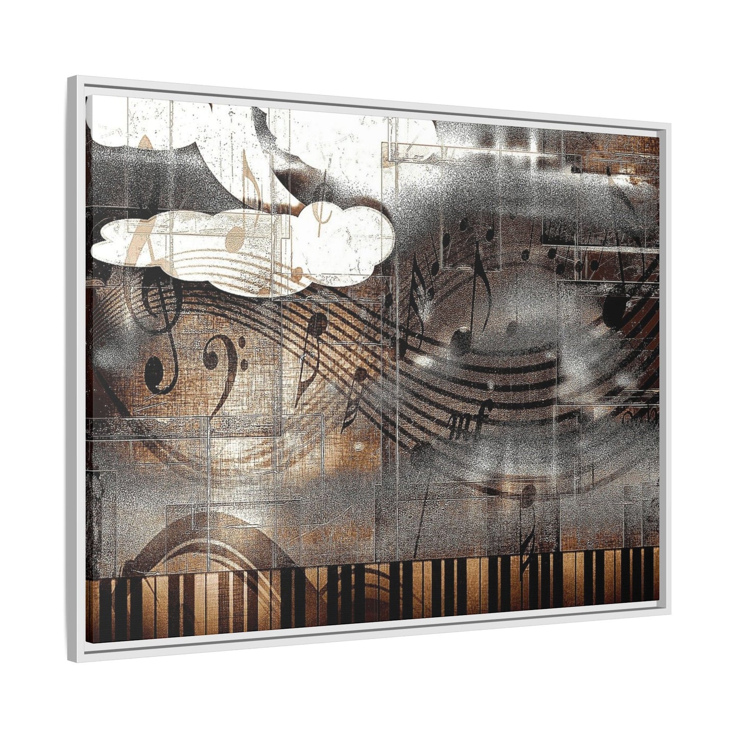 Framed Music Notes Canvas Print — Abstract Vintage Piano & Sheet Music Wall Art