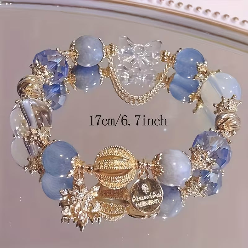 Retro Bohemian Palace Style Beaded Bracelet - Luxury Fairy Tale Dream Blue Beads Suitable for Lunar New Year Gifts,. Day, Mother' Day, for Daily Wear & Special Occasions, Year-Round Elegant Accessory