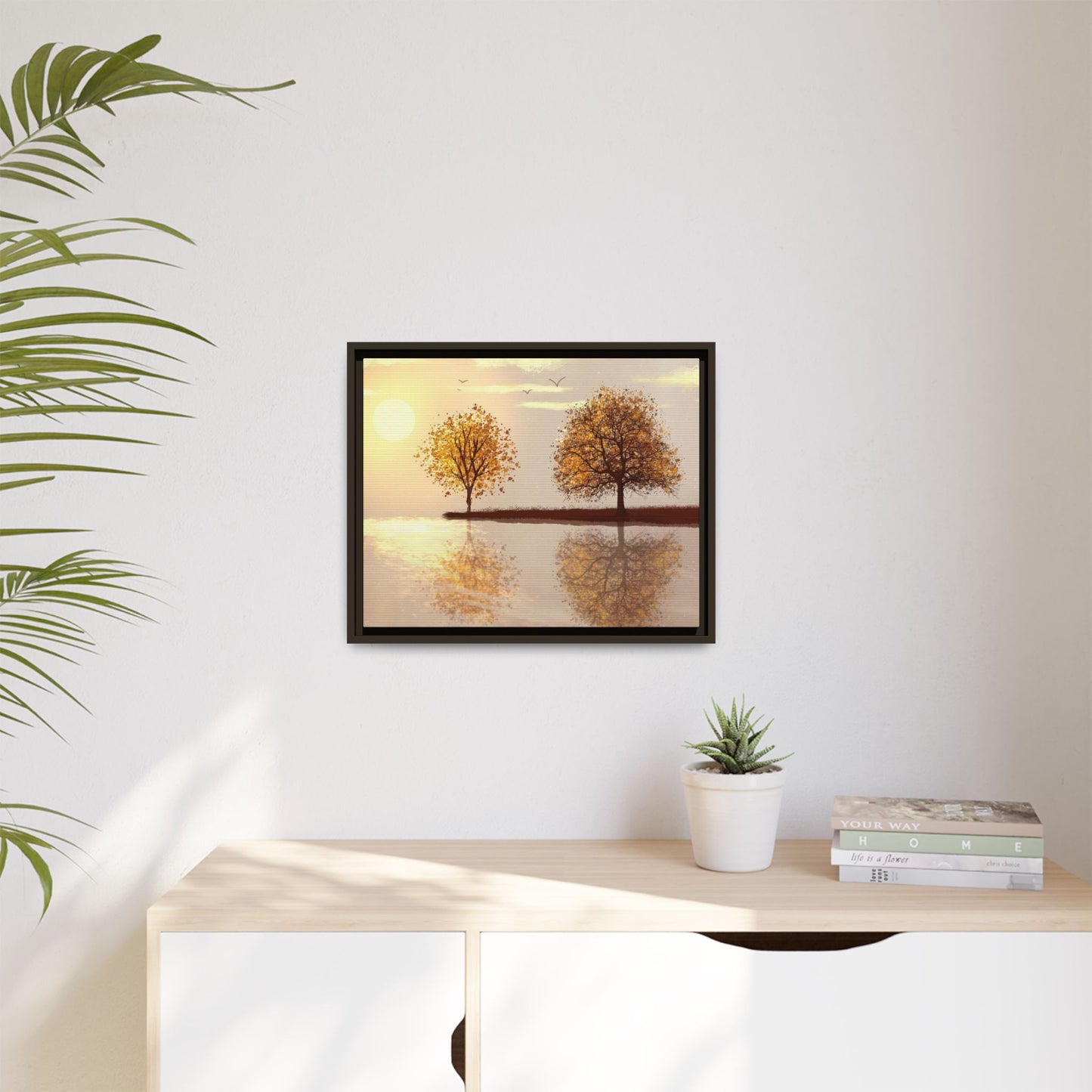 Framed Matte Canvas Wall Art — Golden Autumn Trees Reflection