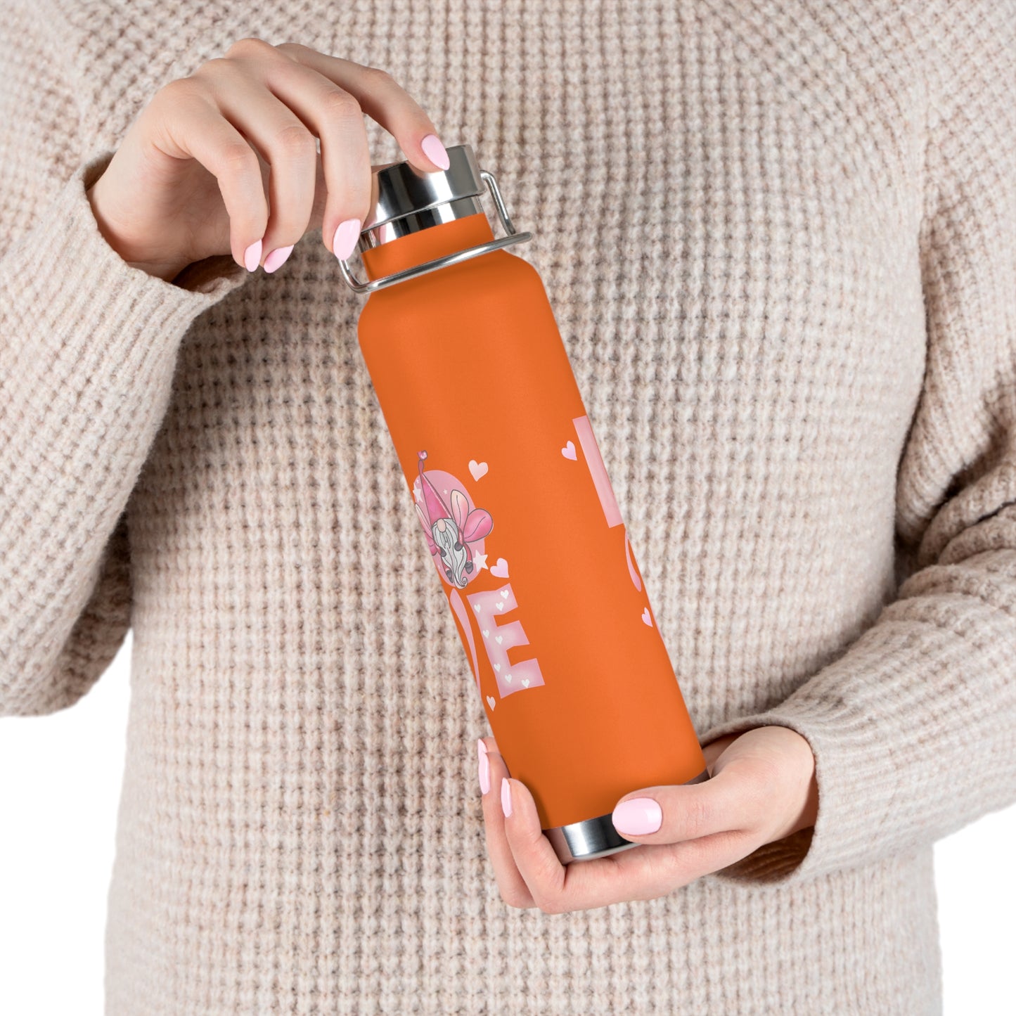22oz Insulated Bottle — Red 'LOVE' Floral Valentine Water Bottle