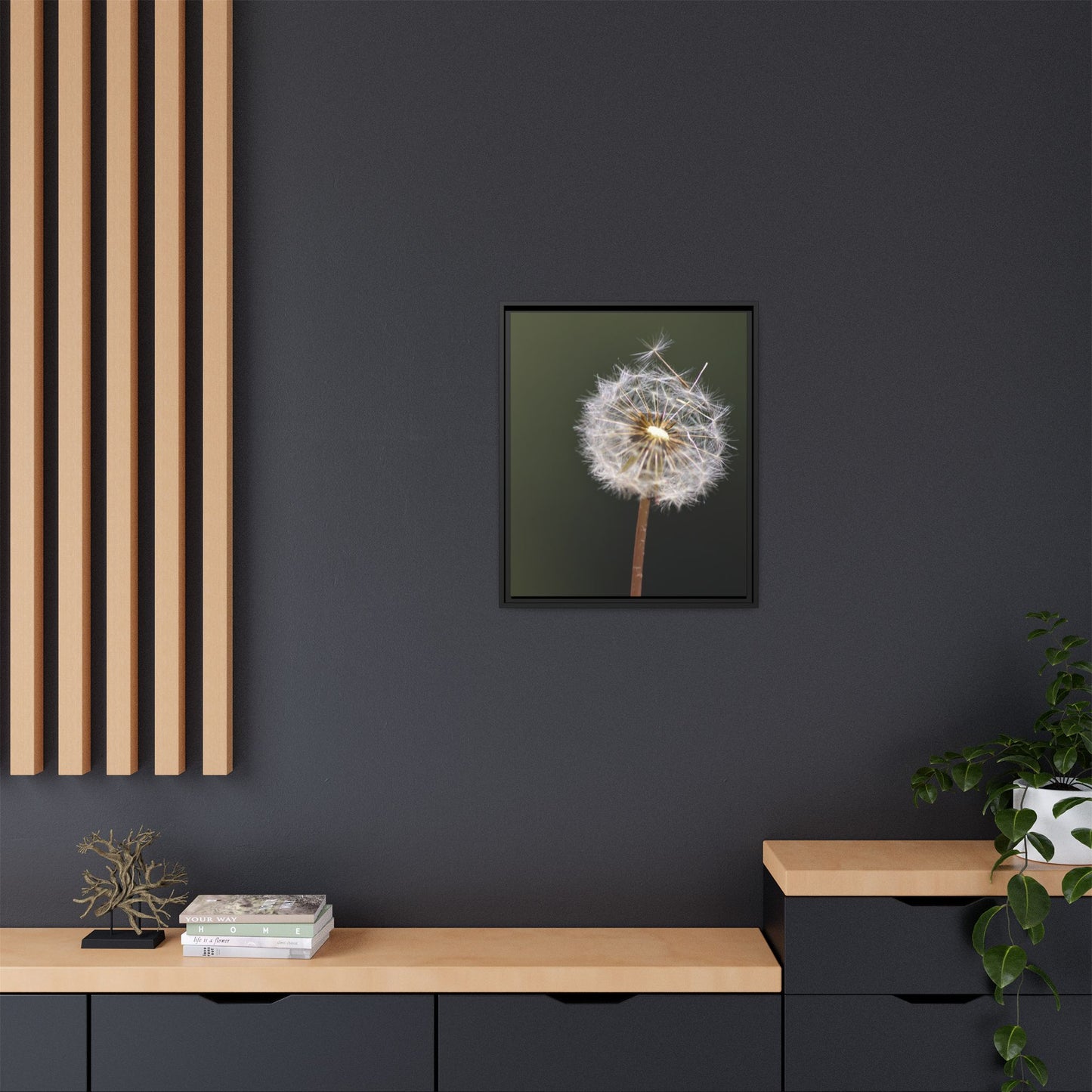 Framed Dandelion Canvas Print — Matte Botanical Wall Art