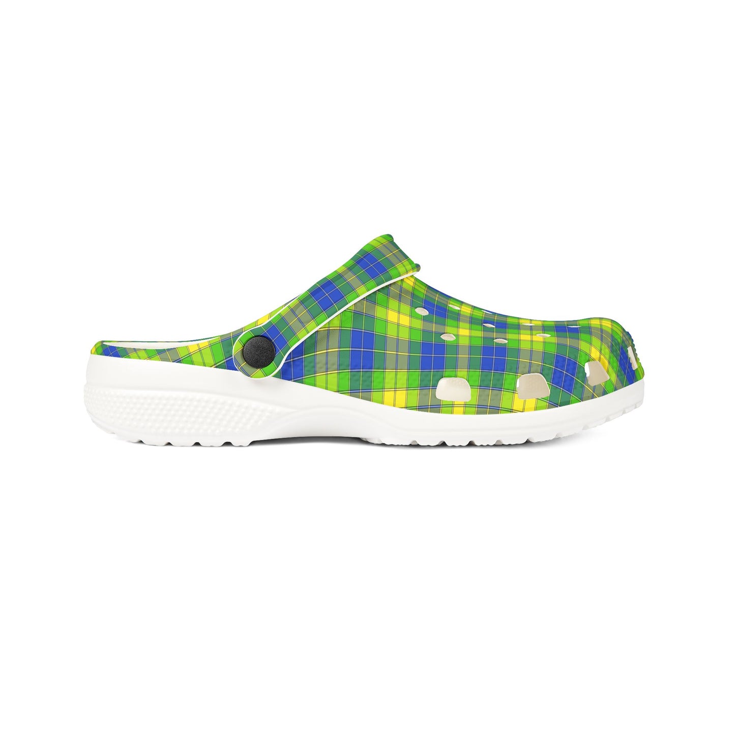 Plaid Green & Blue EVA Foam Clogs — Lightweight Garden & Beach Shoes
