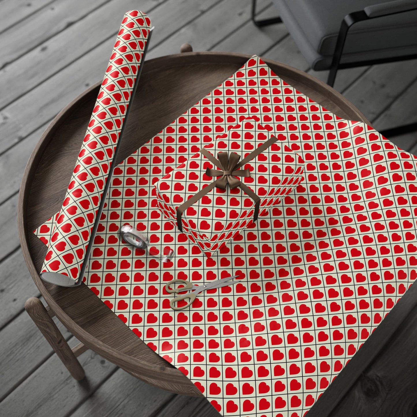 Heart Lattice Wrapping Paper Roll — Red Hearts Valentine's Gift Wrap