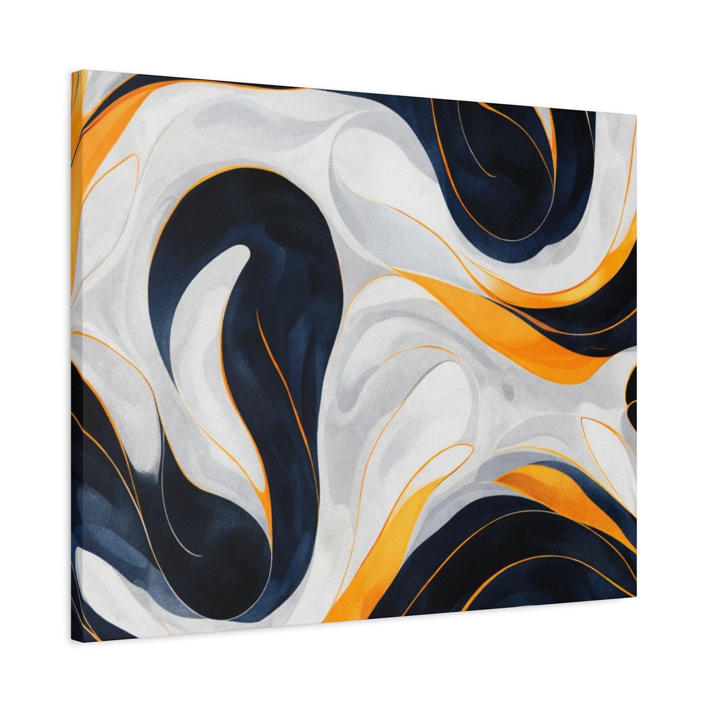 Abstract Fluid Art Matte Canvas Print — Navy, Gold & White Stretched Wall Art