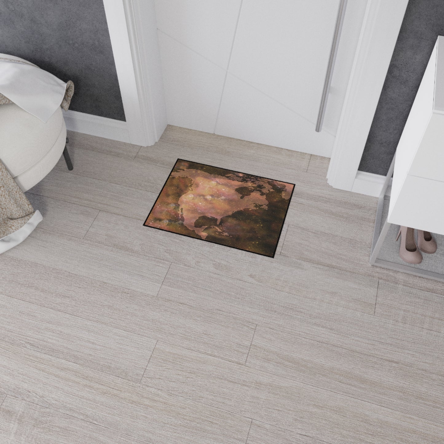 World Map Floor Mat — Rustic Watercolor Earth Doormat