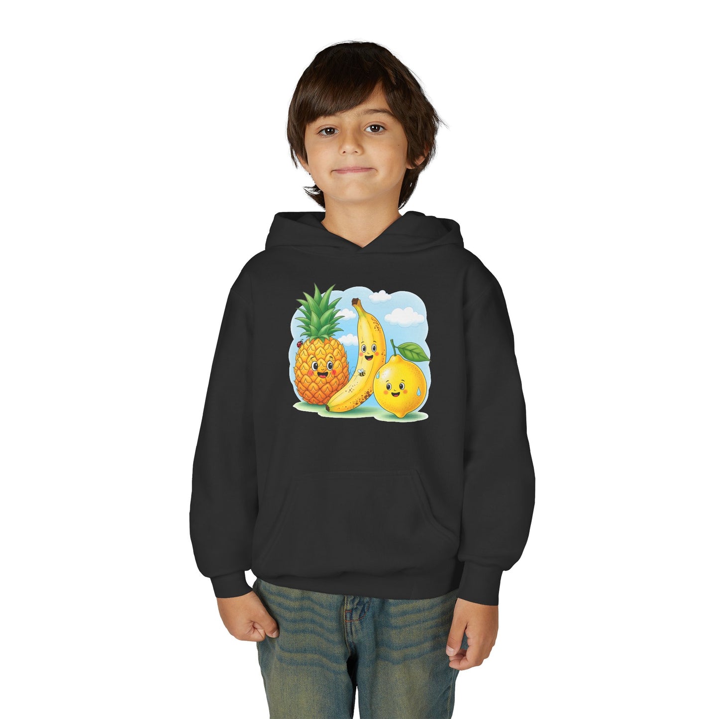 Kids Tropical Fruit Hoodie — Cute Pineapple, Banana & Orange Graphic Sweatshirt