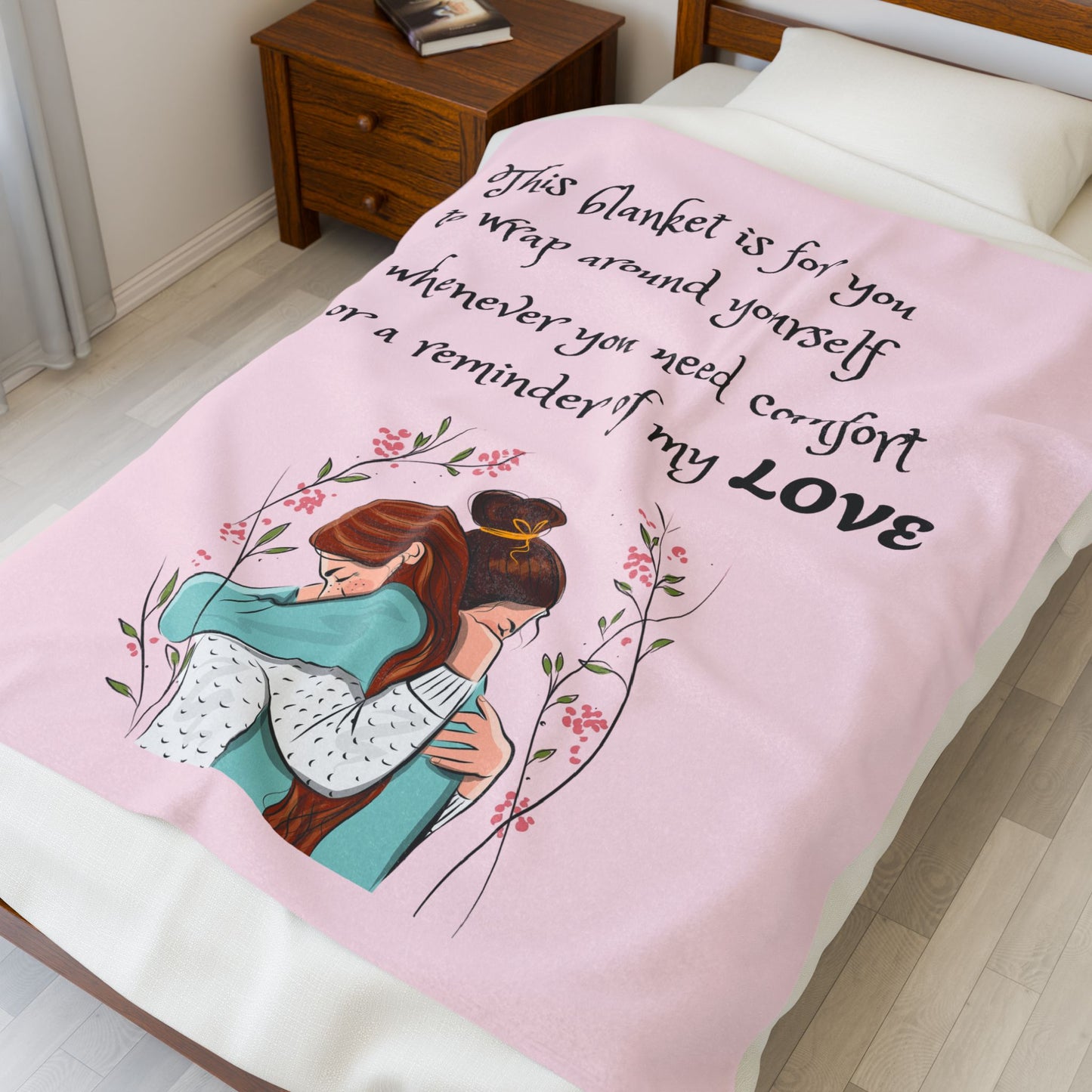Velveteen Plush Blanket – "This blanket is for you to wrap around yourself" Comfort Throw (Hug Illustration)