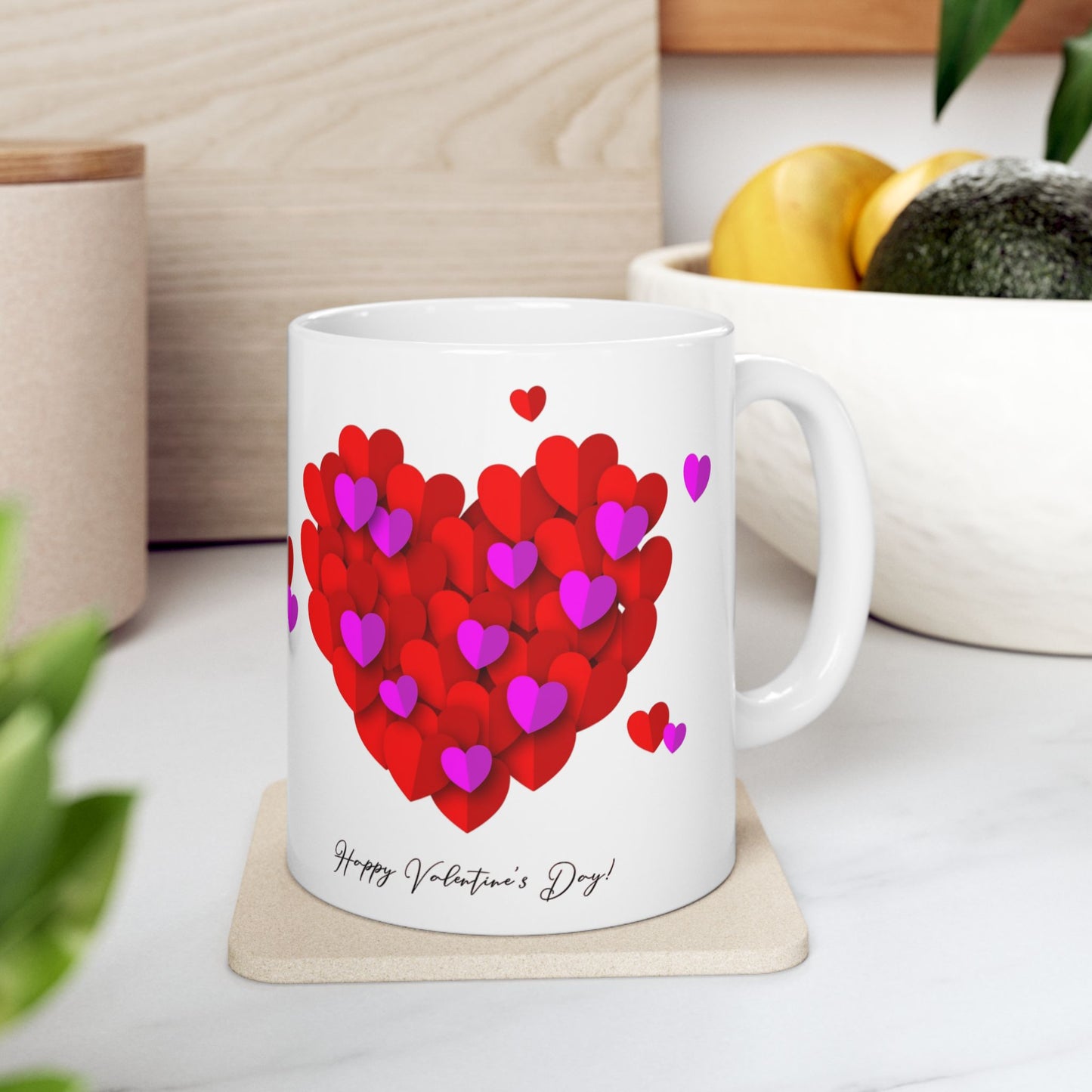 Valentine Heart Cluster Mug — Happy Valentine's Day Ceramic Coffee Cup (11oz & 15oz)