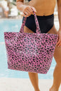Rose Red Leopard PU Leather Water Proof Tote Bag