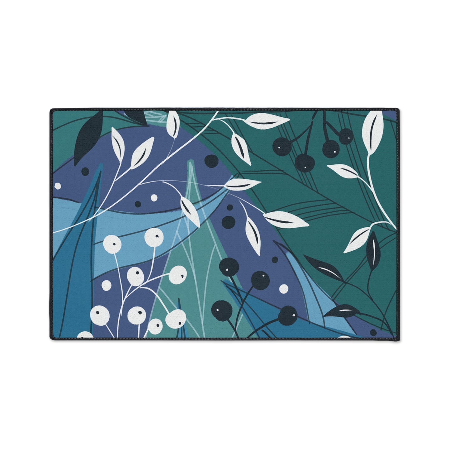 Botanical Blue Heavy-Duty Floor Mat — Durable Floral Entrance Rug