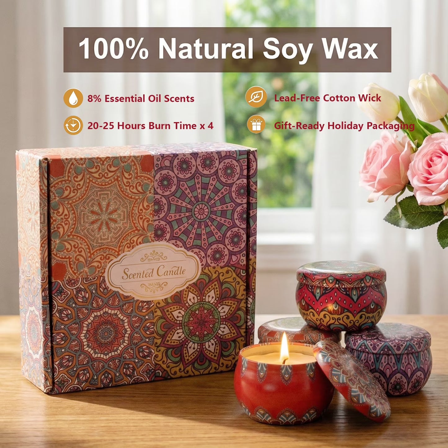 Scented Candles Gift Set,4 Pack Candles for Home Scented, 120 Hour Long Lasting Soy Wax Aromatherapy Candle Set, Birthday Gifts for Women with Gift Box