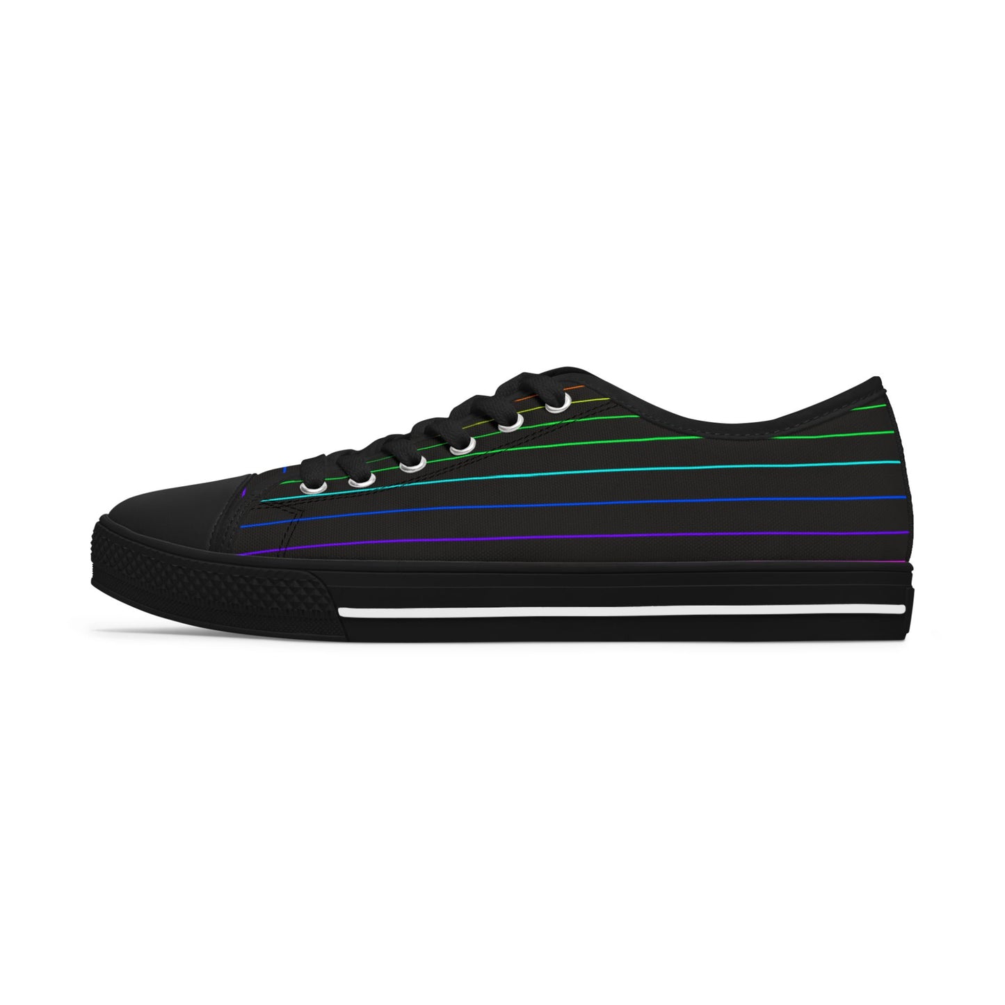 Low Top Sneakers — Black Retro Neon Stripe Casual Shoes for Women
