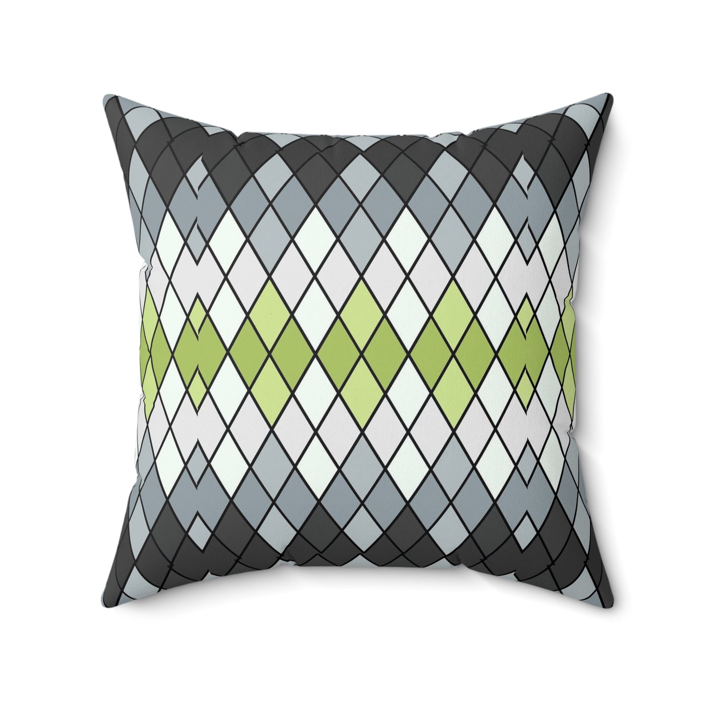 Argyle Geometric Square Pillow — Green & Gray Decorative Throw Pillow