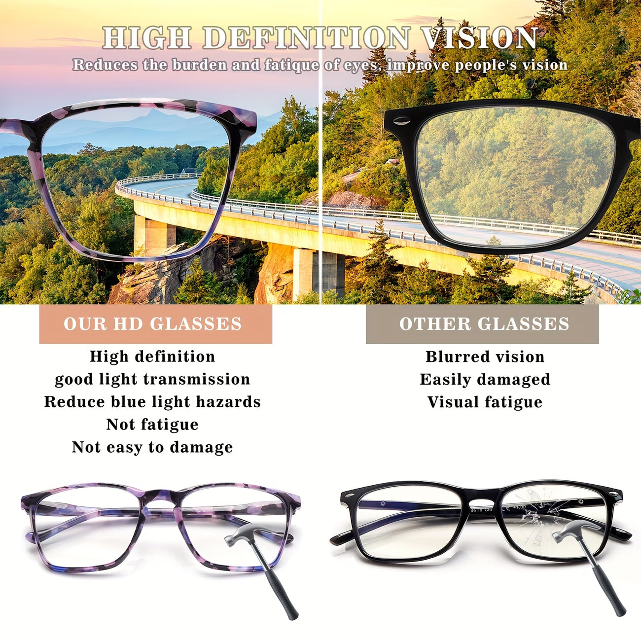 5 Pairs Of Women's Reading Glasses, Blue Light Shielded Computer Reading Glasses with Adjustable Spring Hinges, Slim Frame