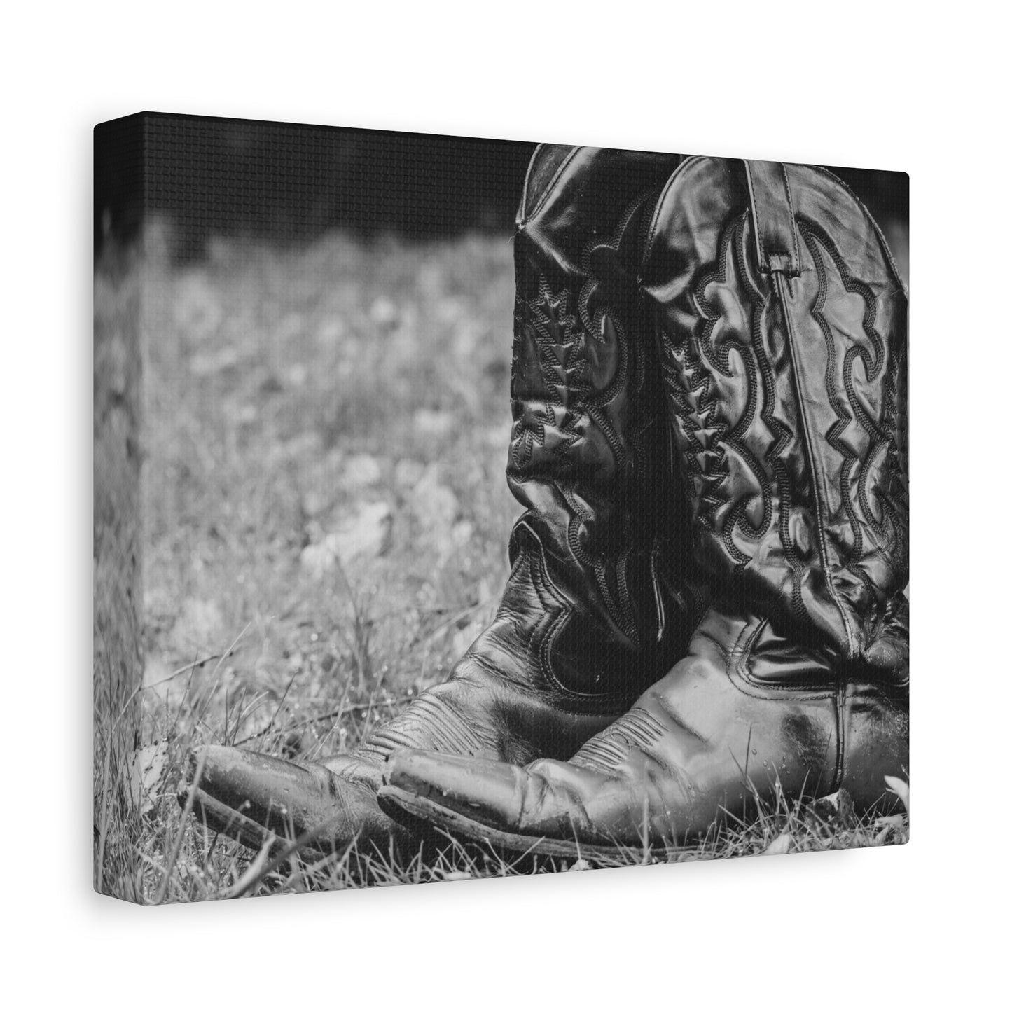 Western Cowboy Boots Matte Canvas Wall Art – Black & White Rustic Country Decor