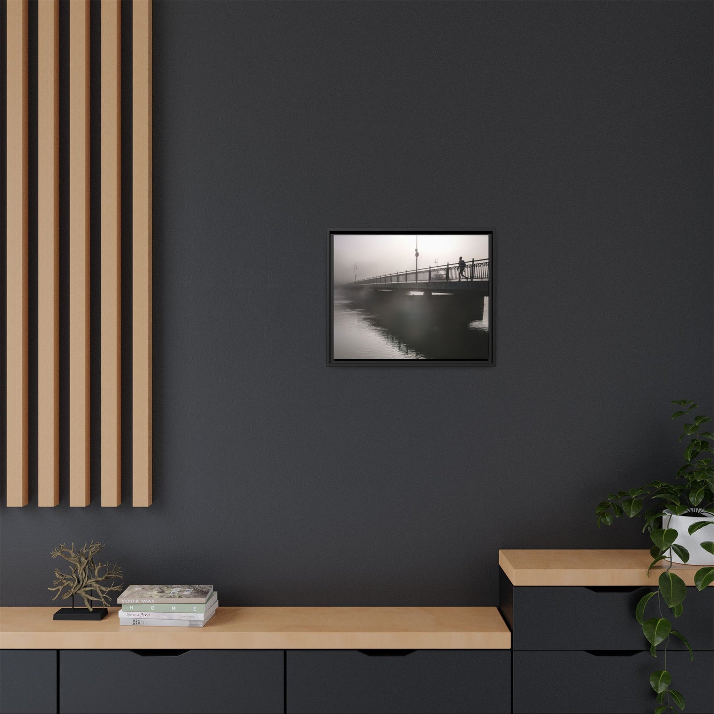 Framed Matte Canvas - Foggy Bridge Black & White Photography