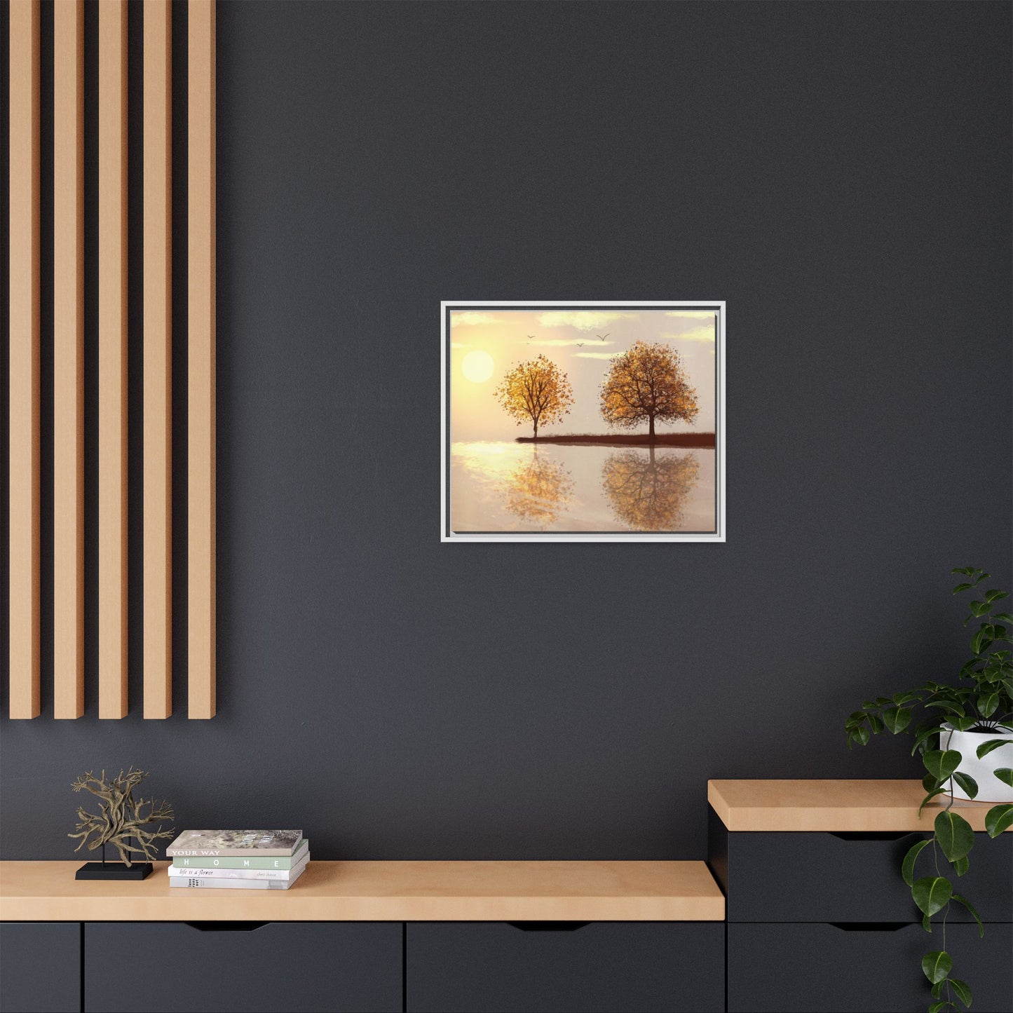 Framed Matte Canvas Wall Art — Golden Autumn Trees Reflection