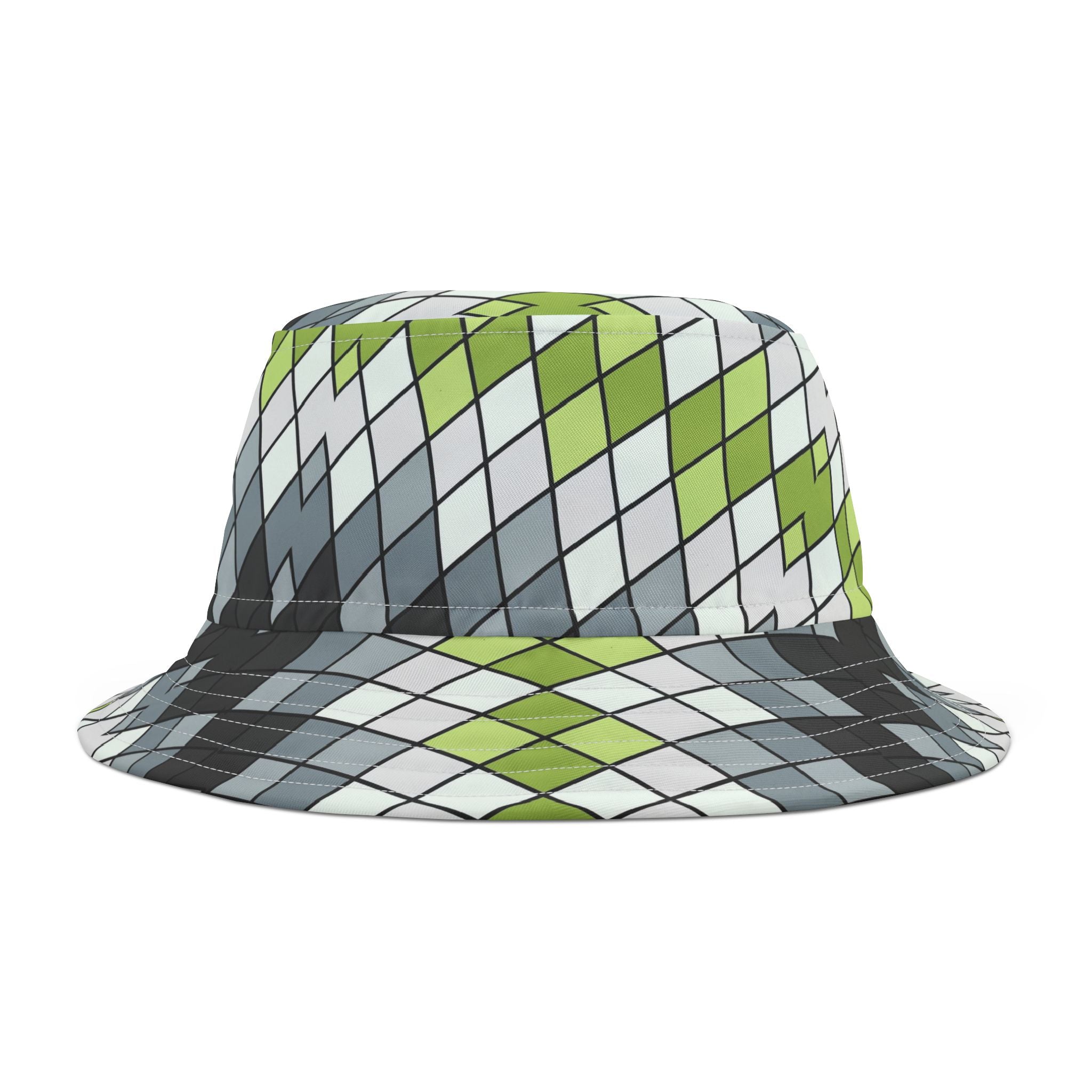 Argyle Geo Bucket Hat — Green & Gray Patterned Summer Sun Hat