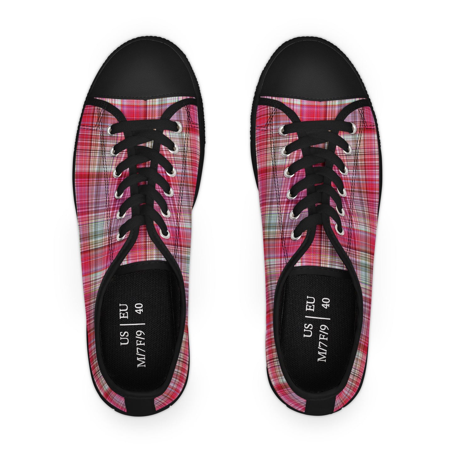 Pink Plaid Low Top Sneakers — Women's Casual Canvas Shoes