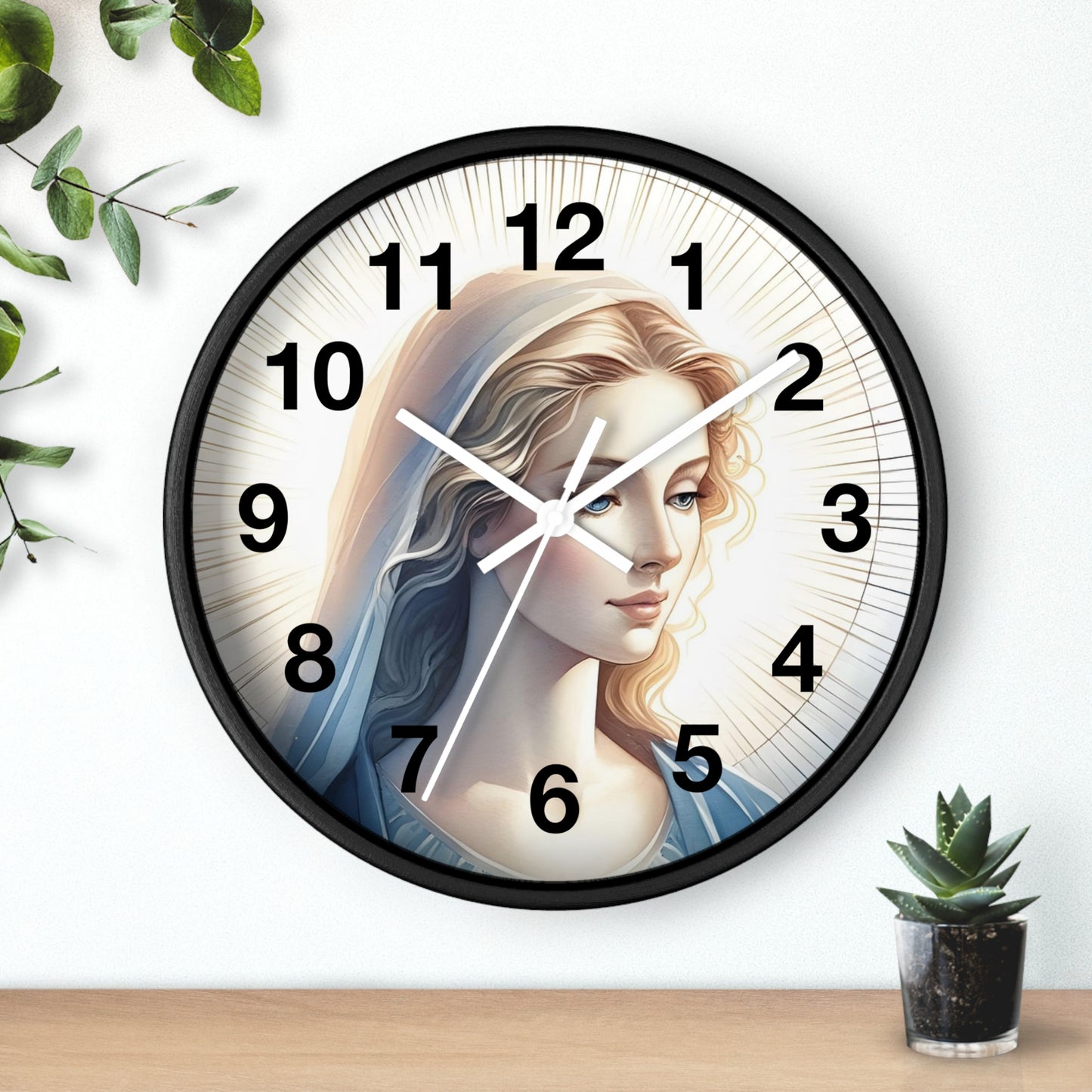 Serene Mary Wall Clock, Spiritual Decor, Gift for Mother's Day, Home Office Accent, Religious Artwork, Faith-Inspired Timepiece