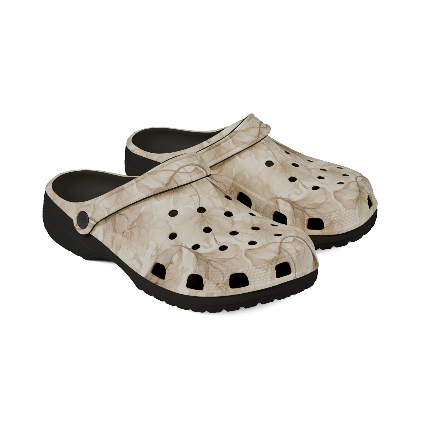 Beige Watercolor Floral Clogs — Lightweight EVA Foam Slip-On Shoes