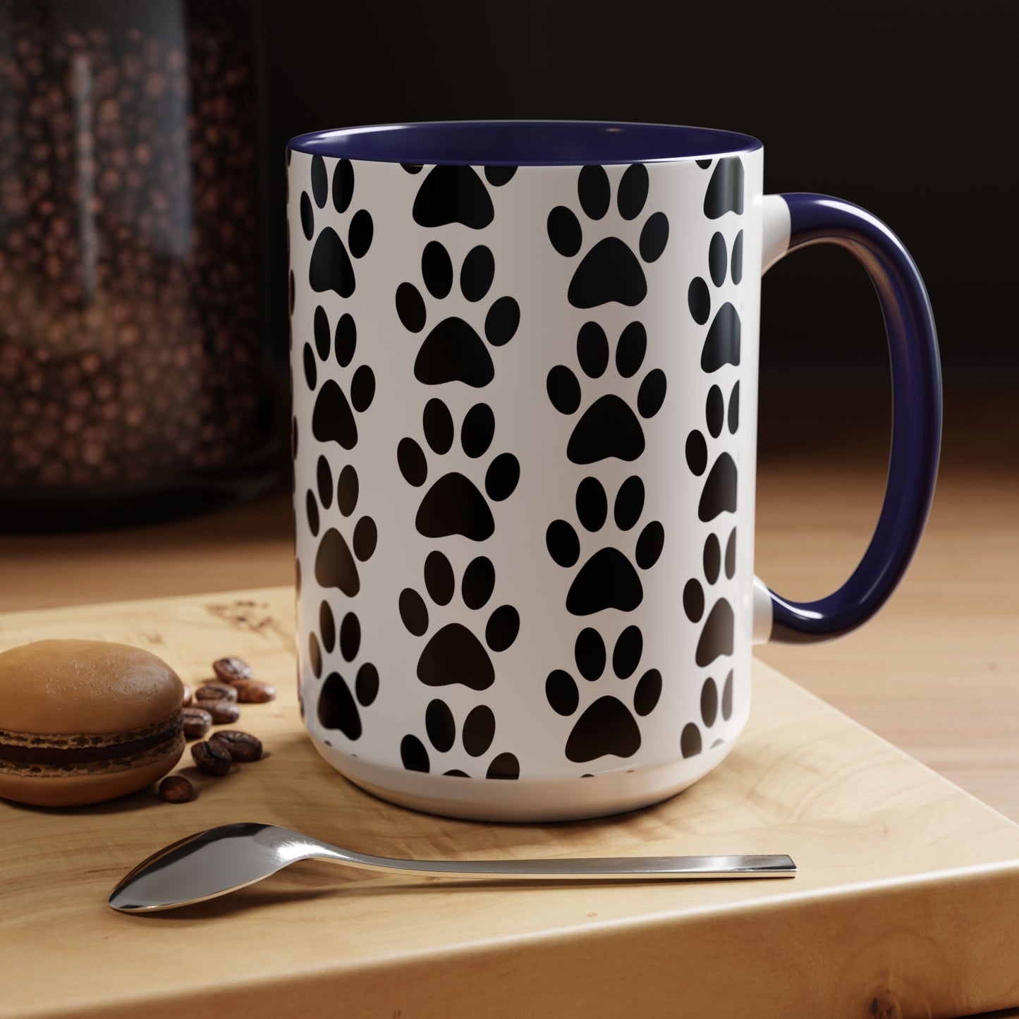 Paw Print Accent Coffee Mug - Dog Lover Gift, Black and White Pet Mug, Cute Animal Decor, Personalized Pet Owner Present, Coffee Tea Cup