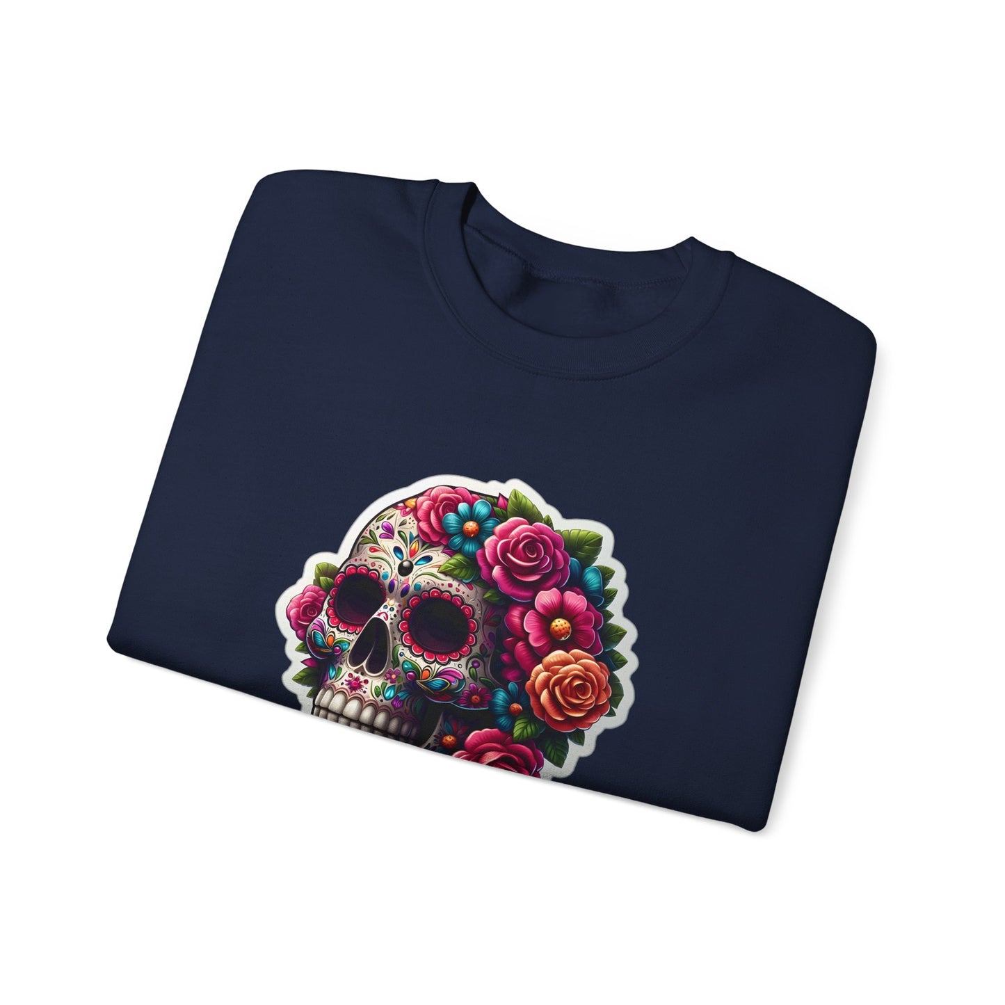 Sugar Skull Crewneck Sweatshirt — Floral Day of the Dead Graphic