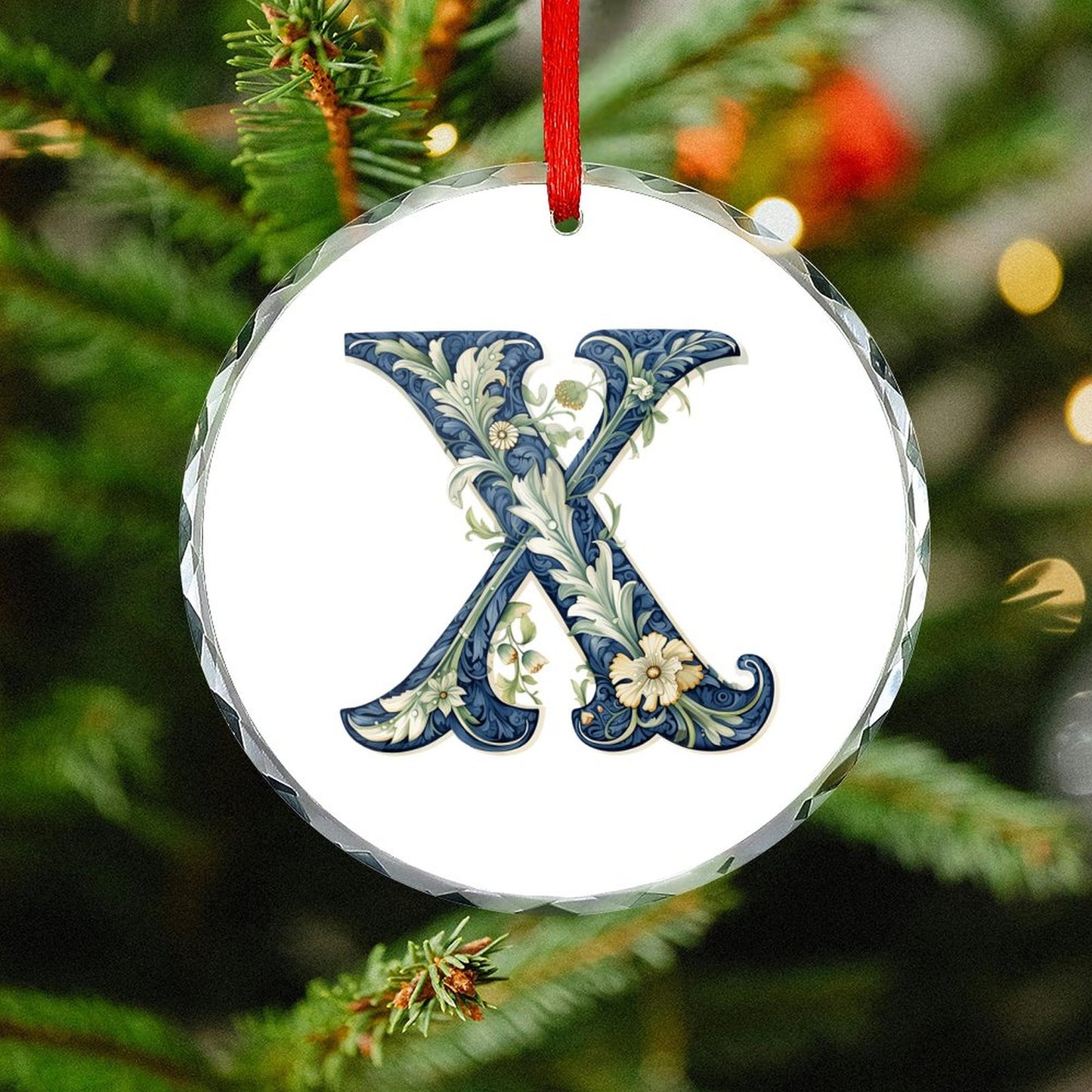 Glass Circular Ornament Pendant - Letter X