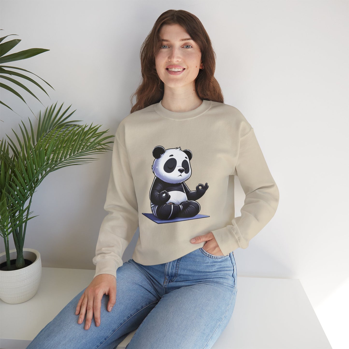 Crewneck Sweatshirt — Meditating Panda Graphic Cozy Pullover