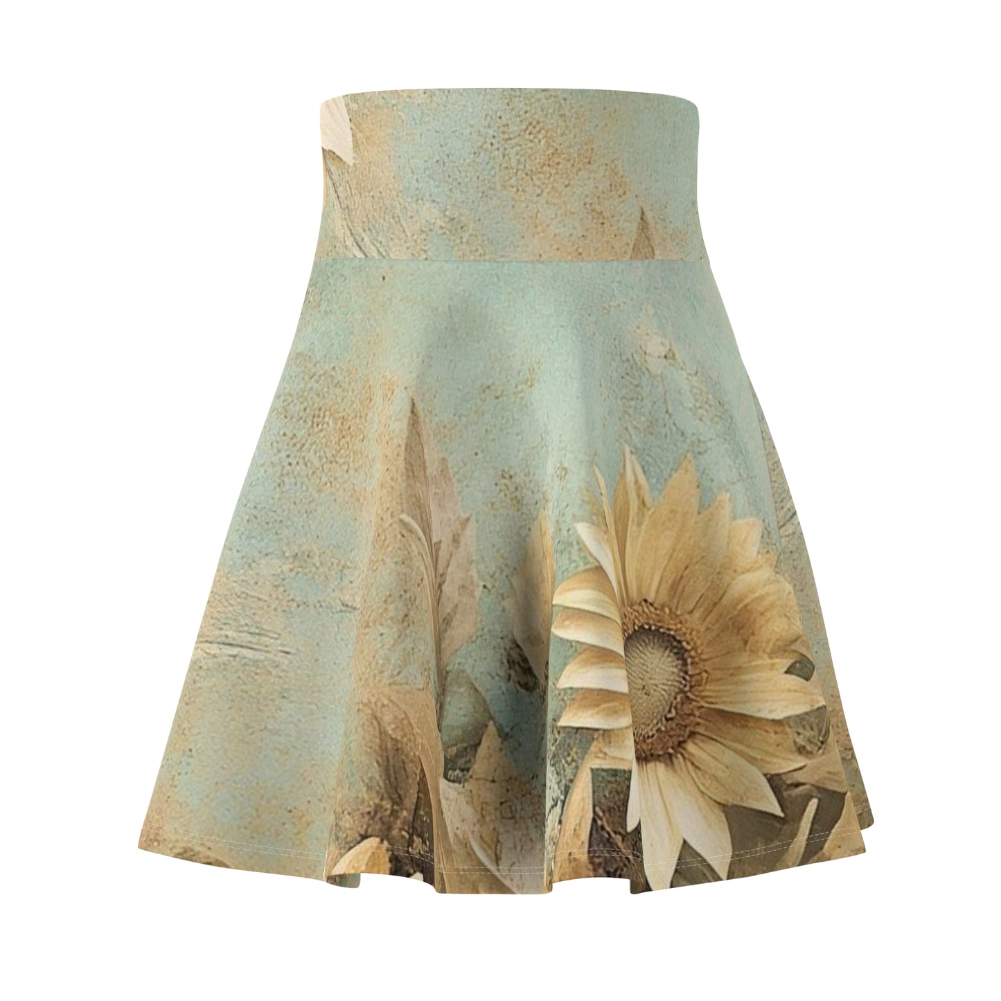 Bohemian Floral Skater Skirt, Sunflower Print, Casual Summer Style, Cute Vacation Outfit, Vintage-inspired Dress