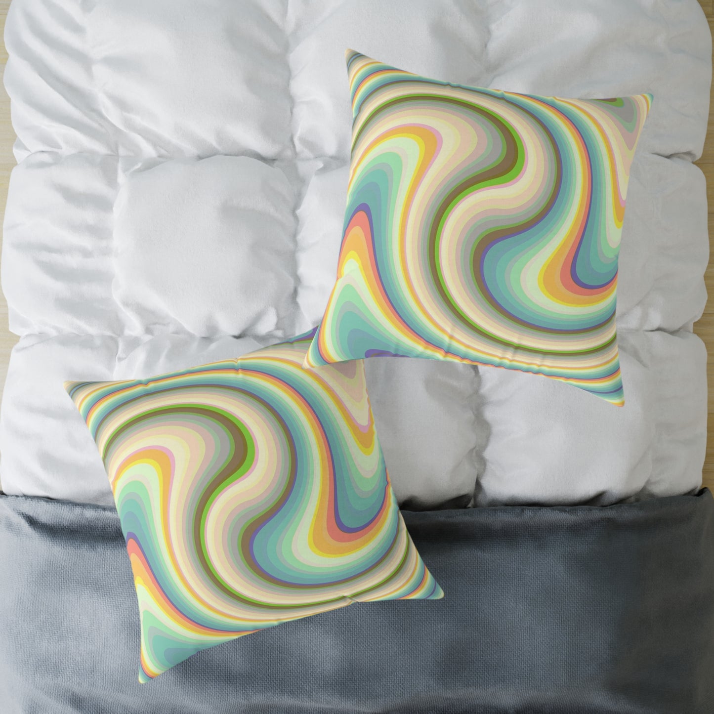 Swirl Retro Throw Pillow — Psychedelic Pastel Wave Decorative Cushion