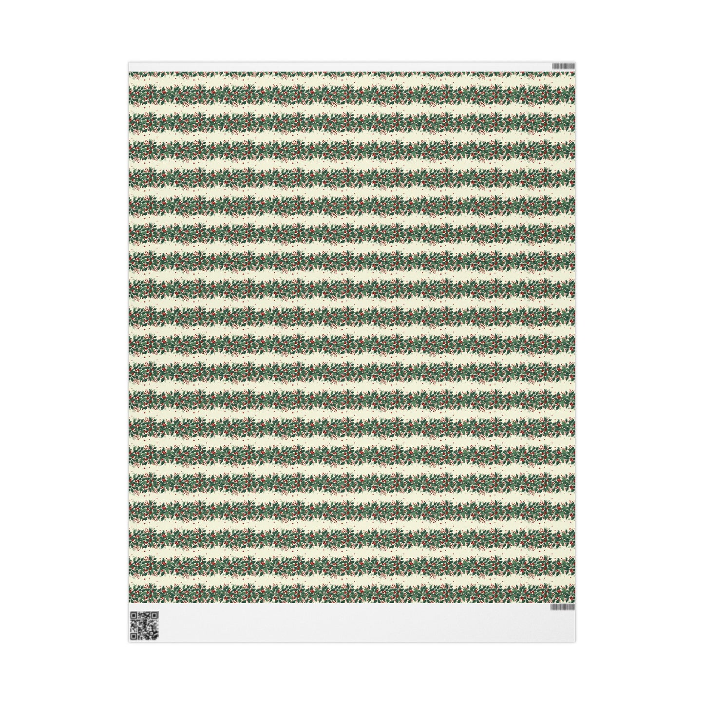 Holiday Pine Sprig Wrapping Paper Roll — Festive Green & Red Gift Wrap