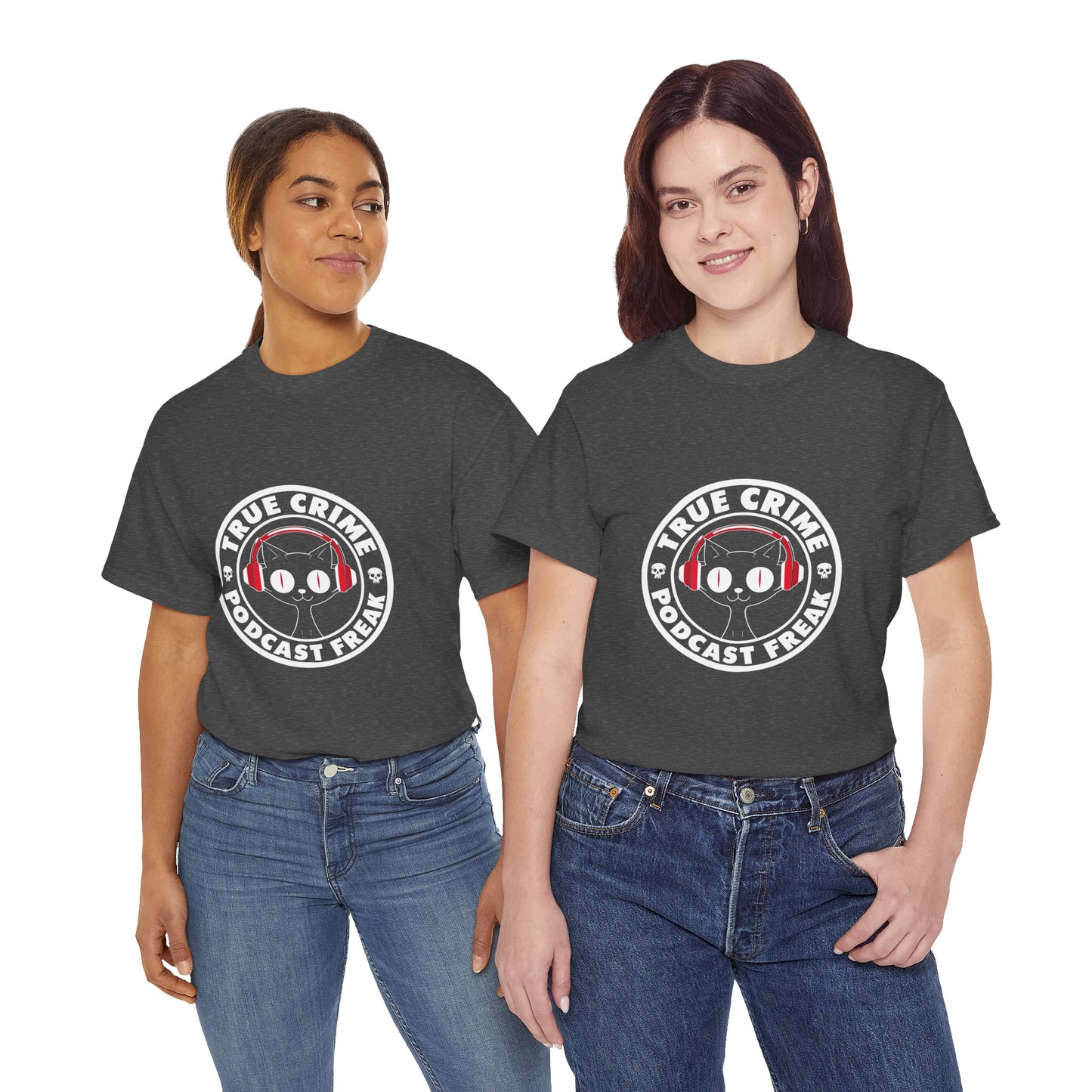 True Crime Podcast Tee — Cat with Headphones Logo