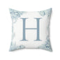 Monogram H Floral Throw Pillow — Blue Initial Accent Cushion