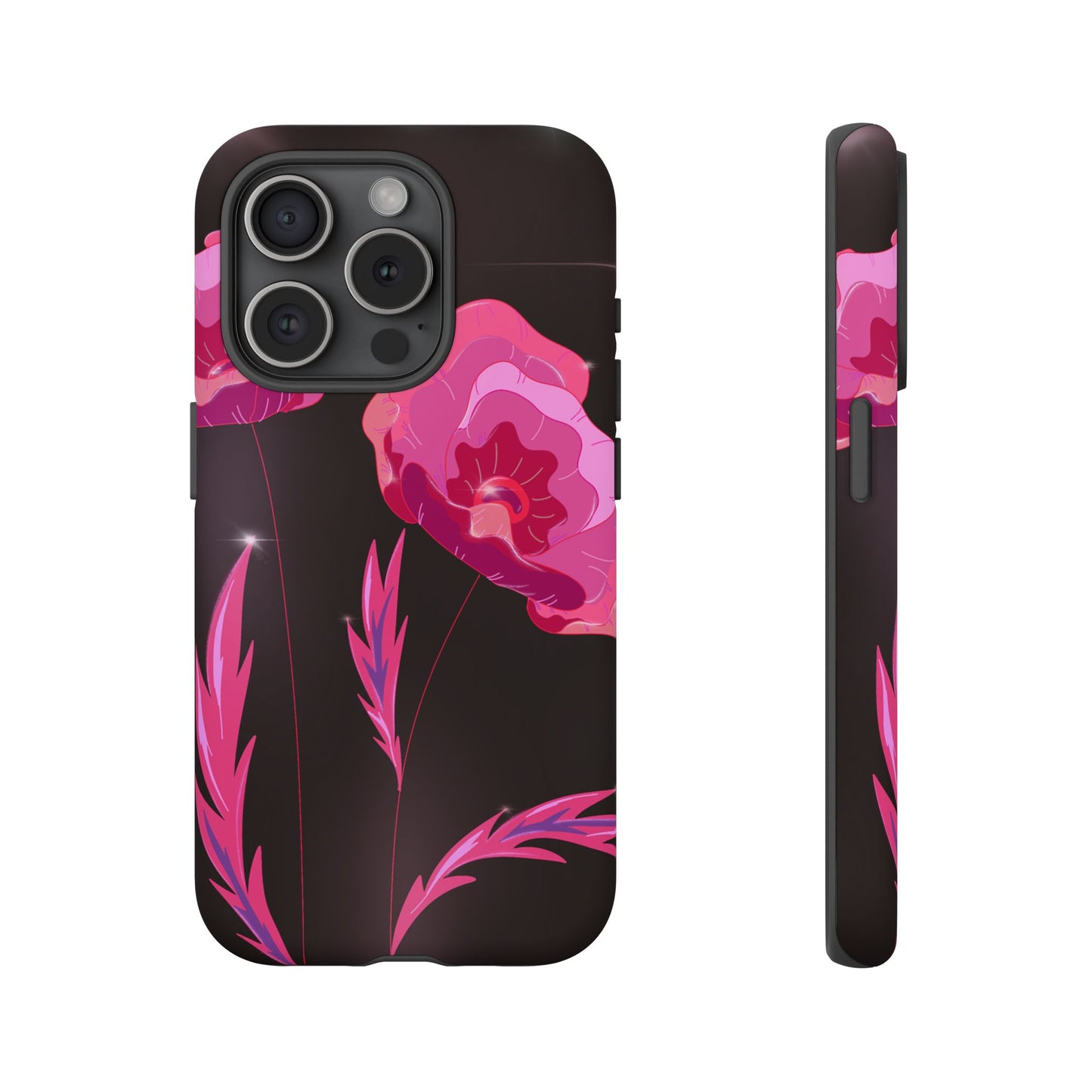 Floral iPhone Case | Tough Cases with Pink Poppy Design, Elegant Flower Phone Cover, Gift for Her, Spring Accessories, Chic Tech