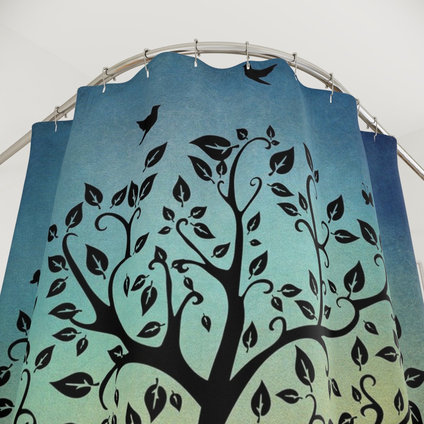 Tree Silhouette Shower Curtain — Bohemian Nature Bathroom Decor
