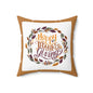 Thanksgiving Wreath Square Pillow — "Happy Thanksgiving" Fall Decor