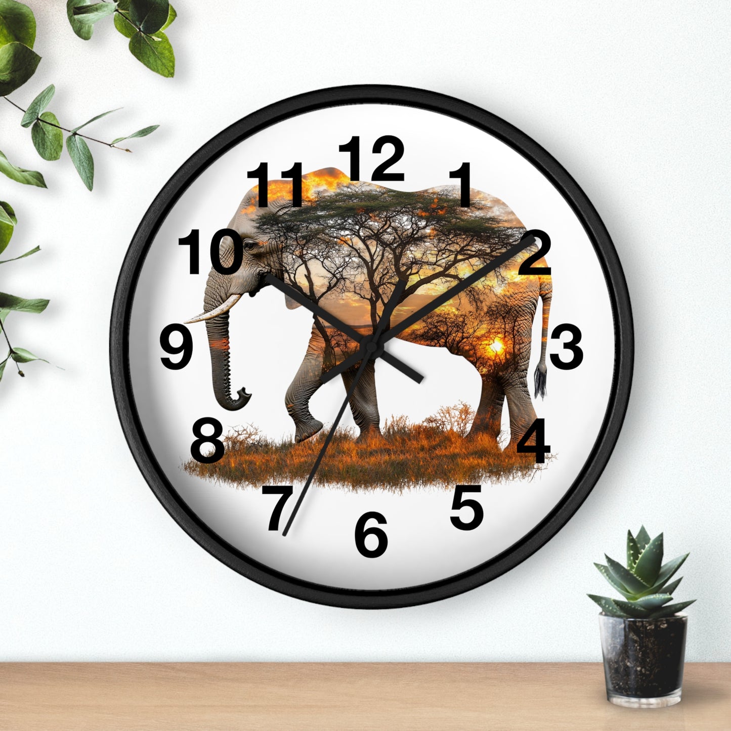 Elephant Sunset Wall Clock