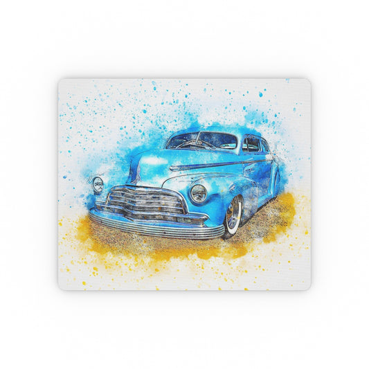 Classic Blue Vintage Car Mouse Pad — Retro Watercolor Automobile Desk Mat