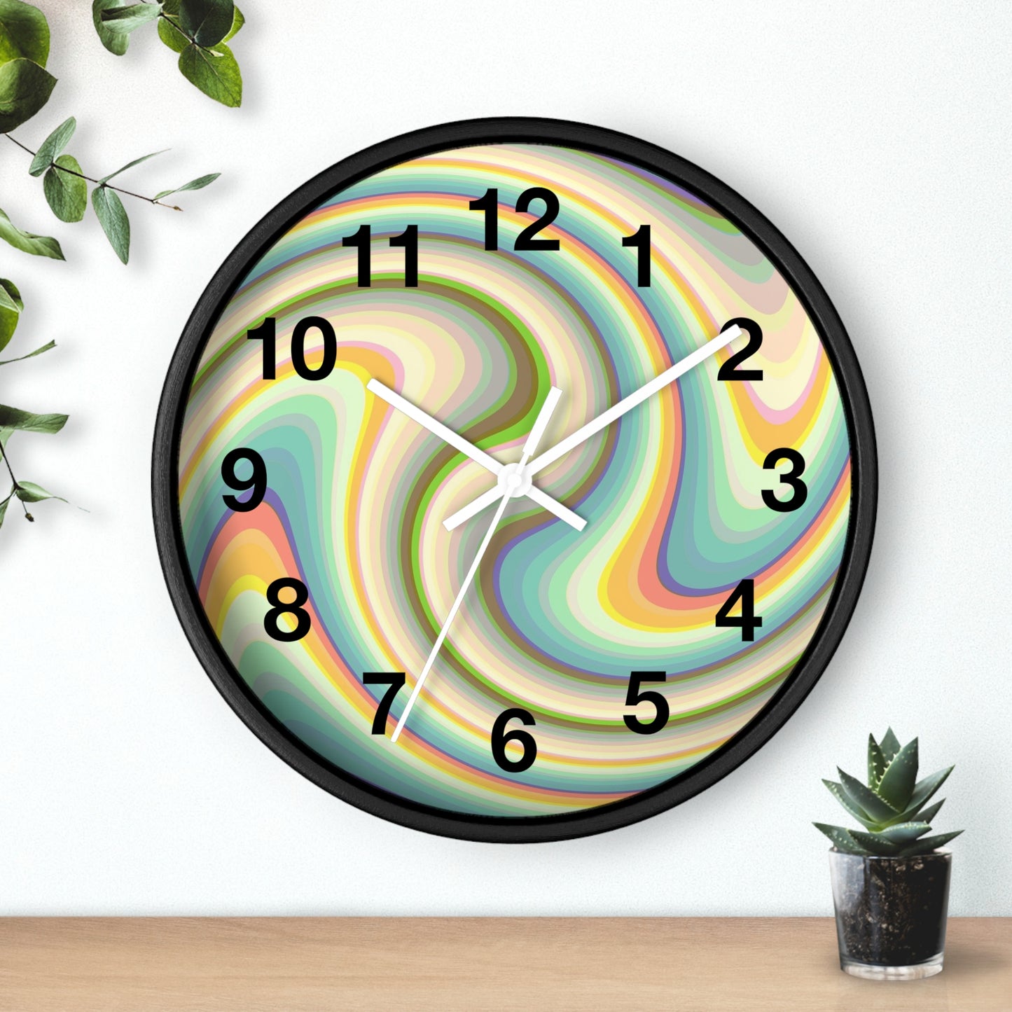 Swirl Pastel Wall Clock — Retro Psychedelic Timepiece for Home Decor