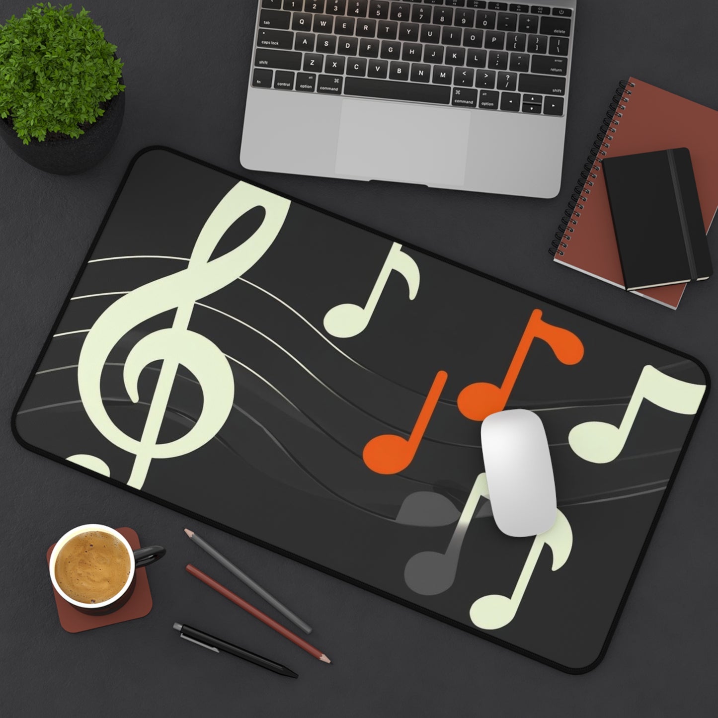 Musical Notes Desk Mat – Black Music-Themed Workstation Pad