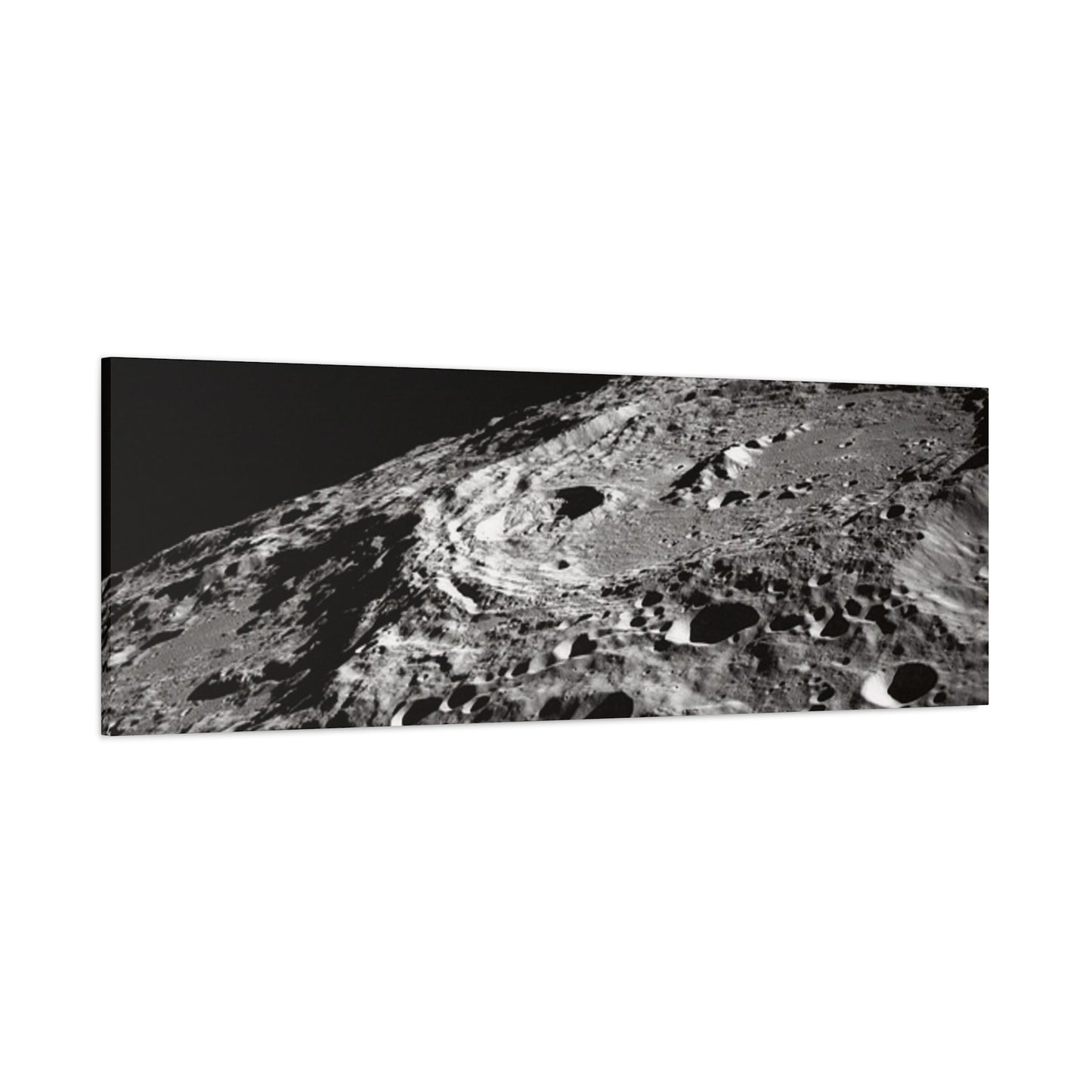 Lunar Surface Matte Canvas Print — Black & White Moon Crater Wall Art