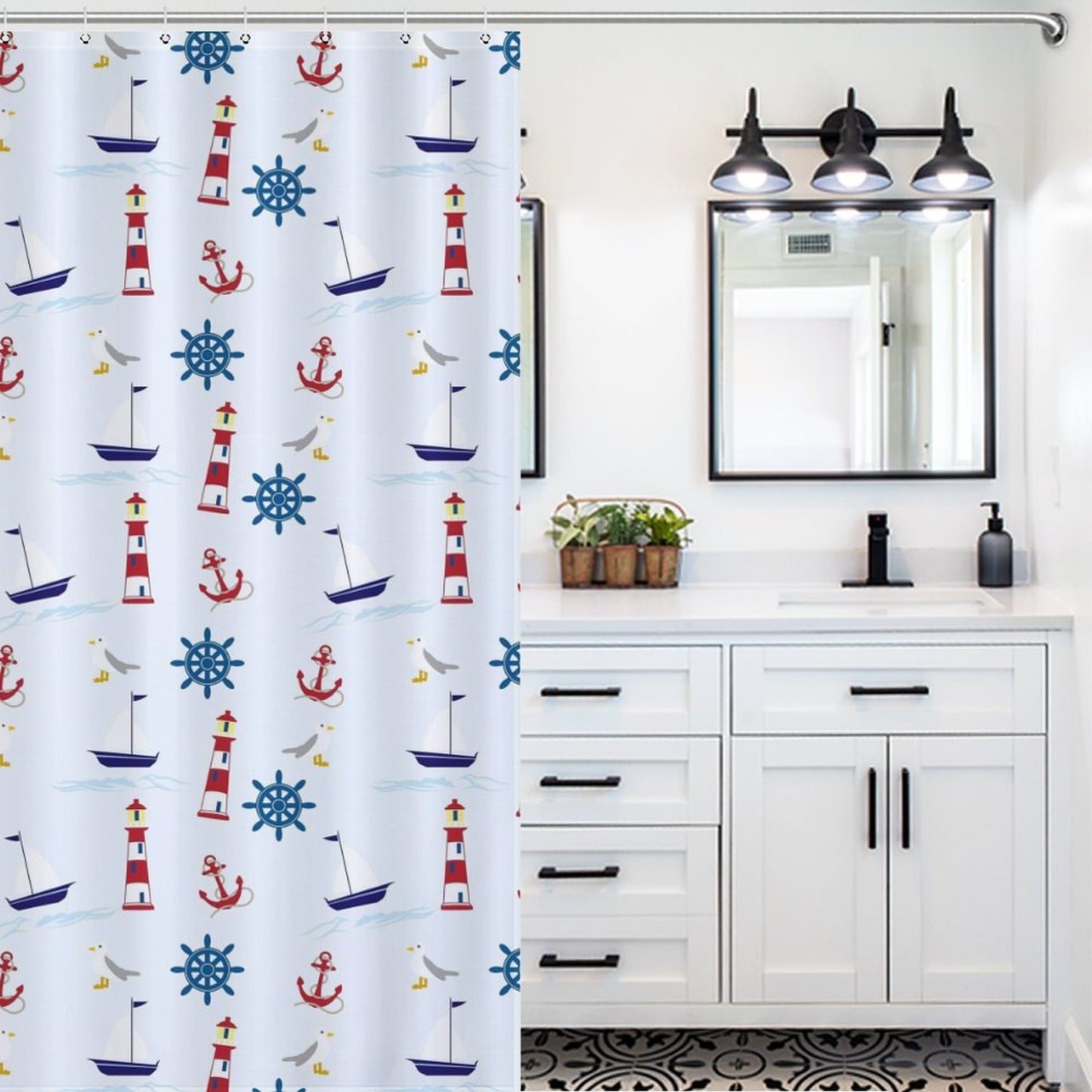 Flower Shower Curtain - Lighthouses, Sailboats and Anchors