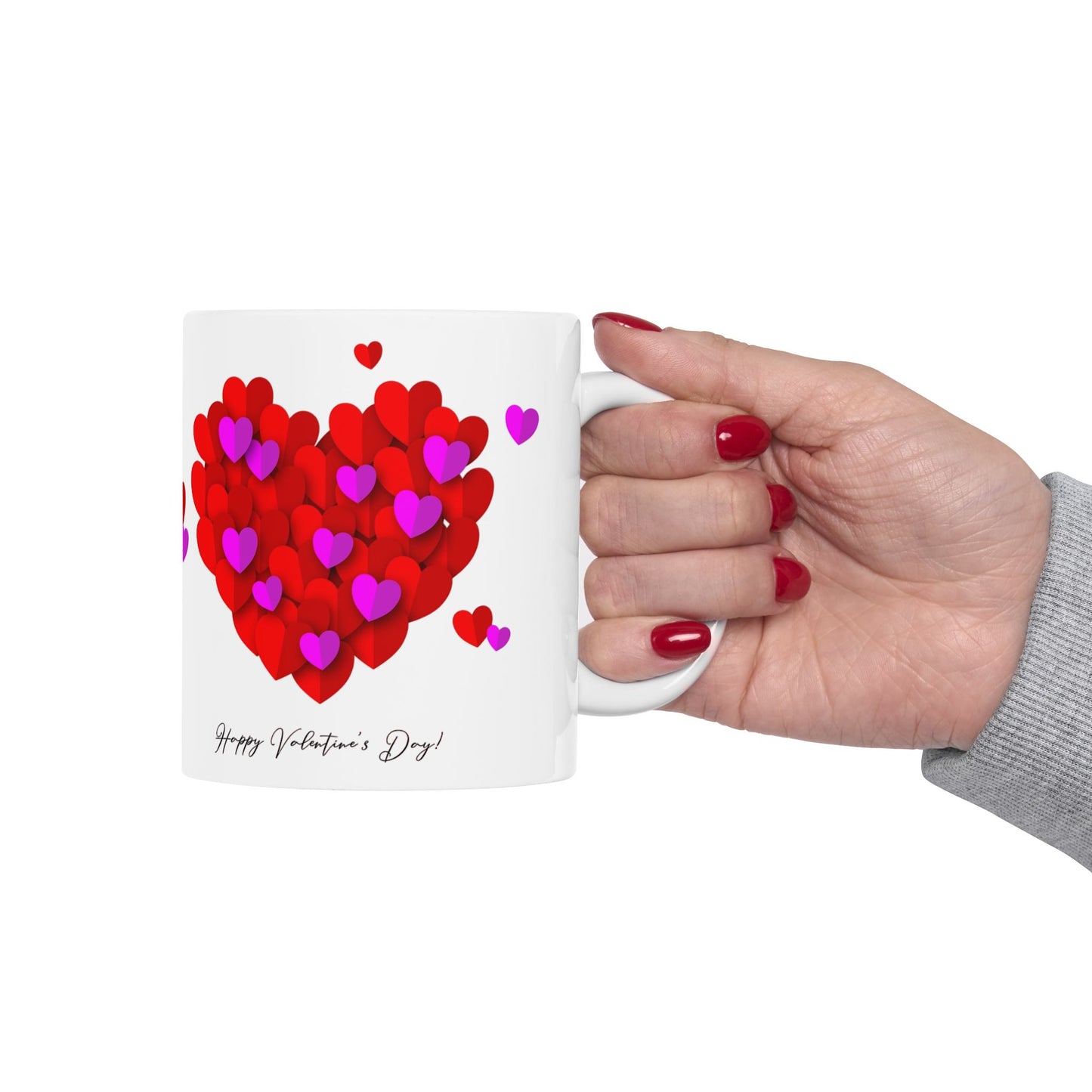 Valentine Heart Cluster Mug — Happy Valentine's Day Ceramic Coffee Cup (11oz & 15oz)