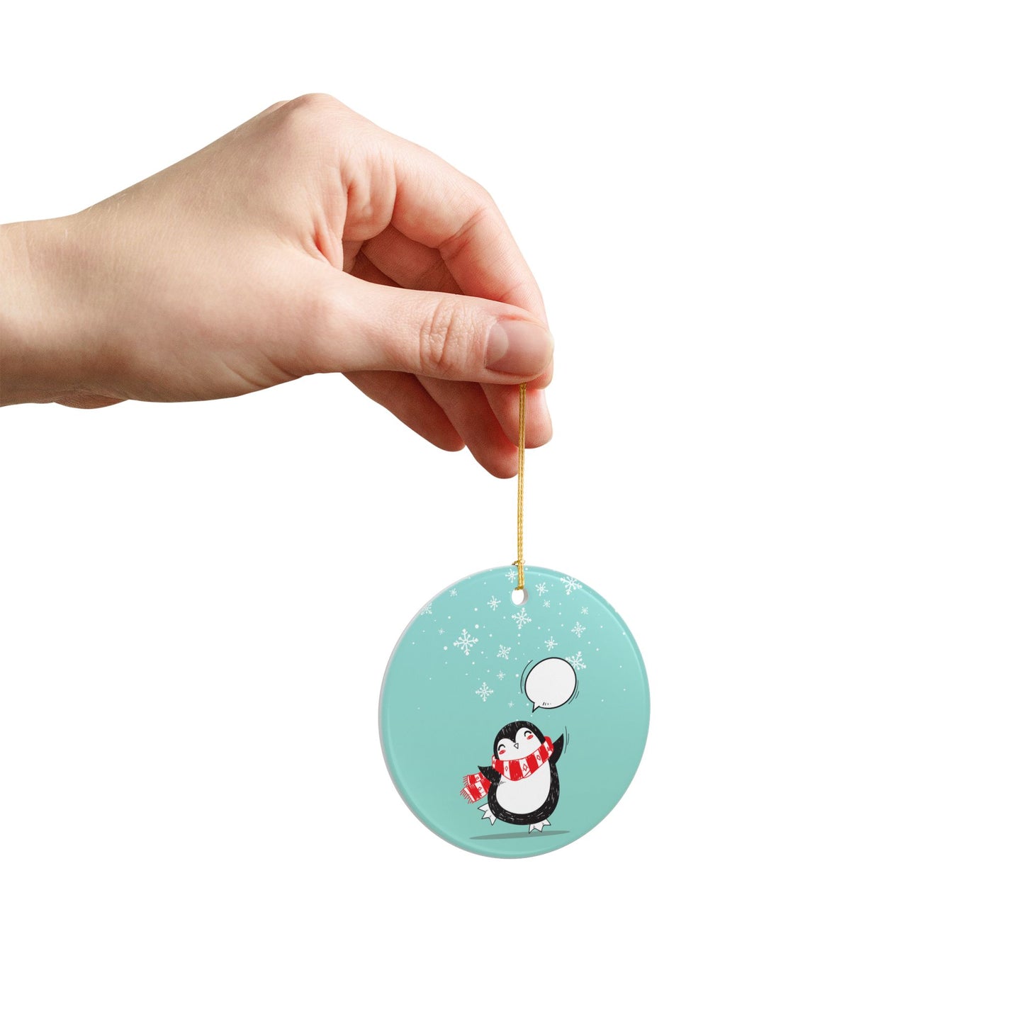 Cute Penguin Ceramic Ornament — Holiday Snowflakes, Two-Sided Christmas Tree Decoration
